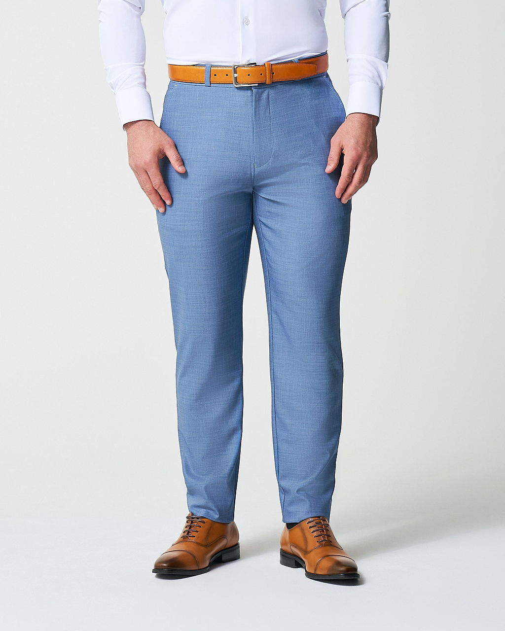 Athletic Fit Stretch Suit Pants - Heathered Light Blue 30W