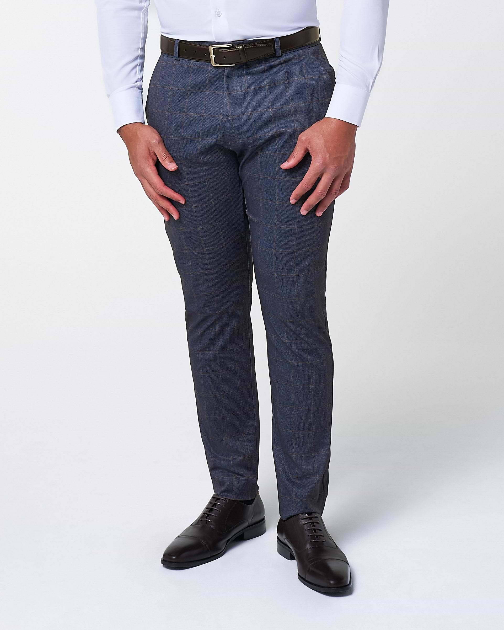 Athletic Fit Stretch Suit Pants - Navy & Brown Windowpane Athletic Fit Stretch Suit Pants - Navy & Brown Windowpane