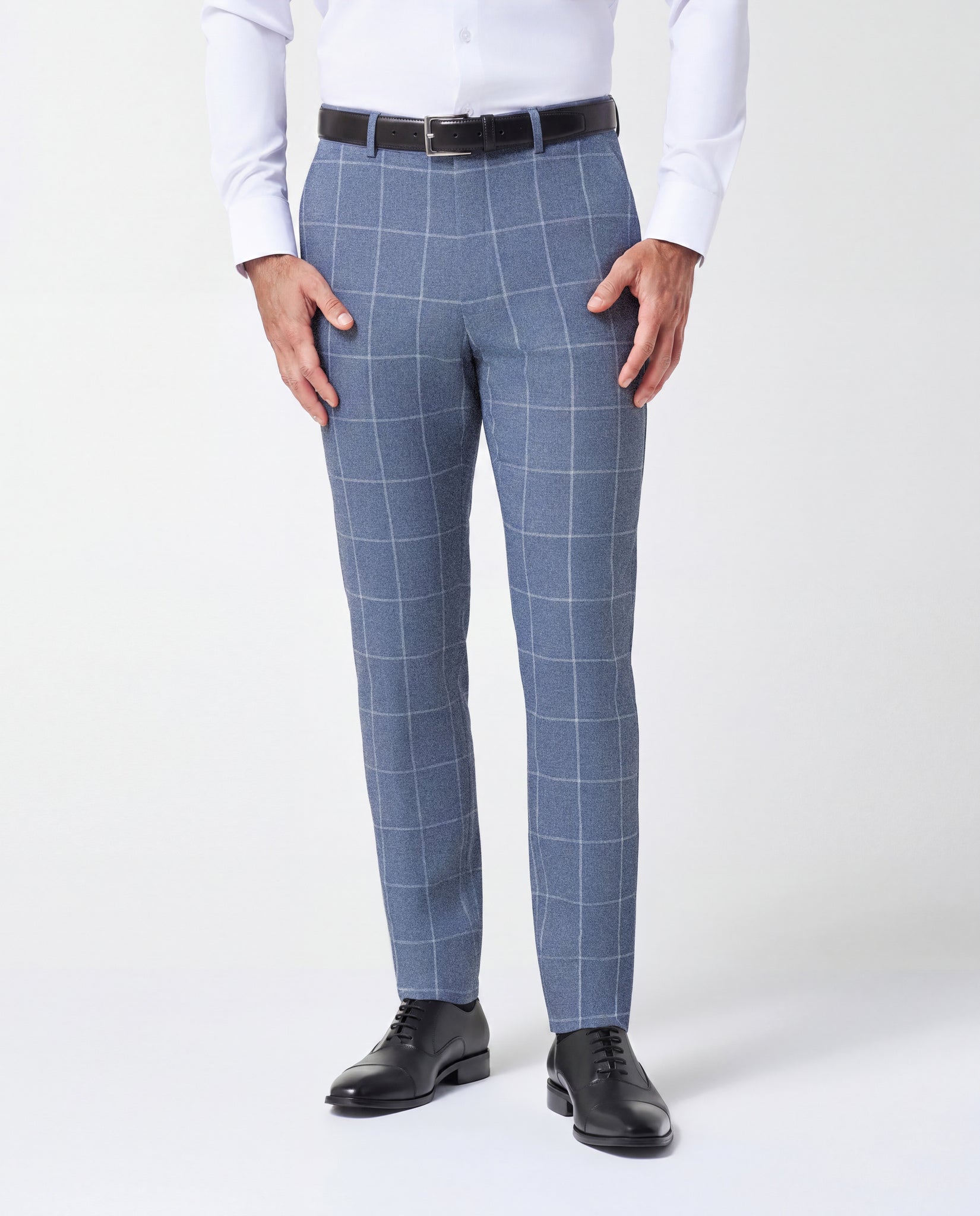 guys dress pants Athletic Fit Stretch Suit - Textured Light Blue with White Windowpane 36W Size (US):0 and feel even better Everlane Smocked Column Dress Loungewear