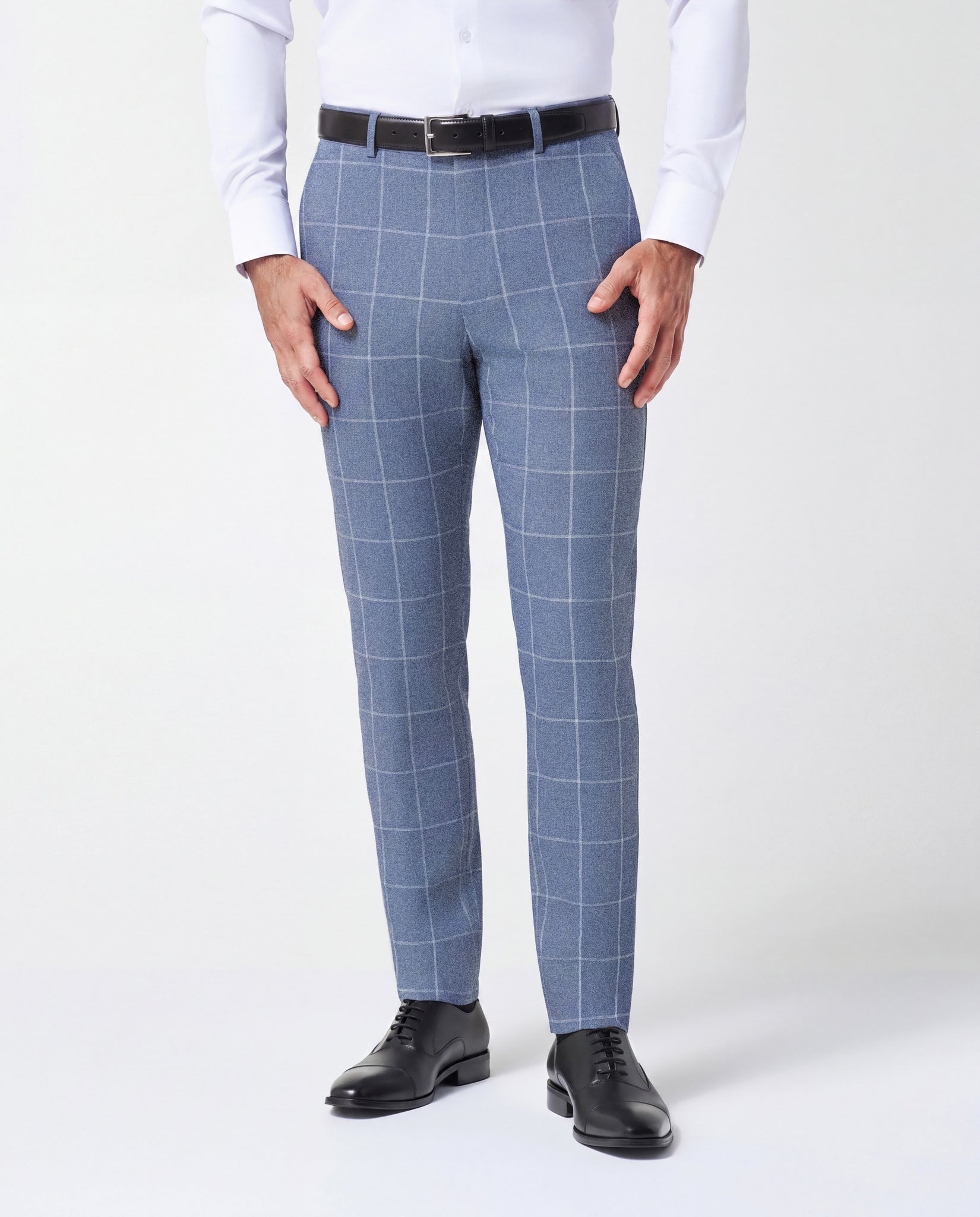 light blue men's dress pants Athletic Fit Stretch Suit - Textured with White Windowpane 36W Size:3 Boys Black Blue Black Corset Evening Gown Sorry For The Inconvenience.
