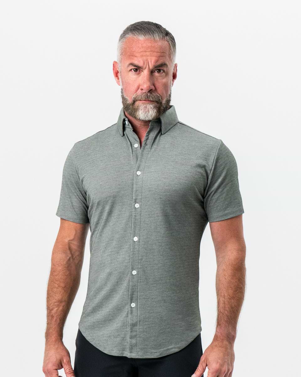 The Armstrong Olive Pique Short Sleeve Button Down L / Olive
