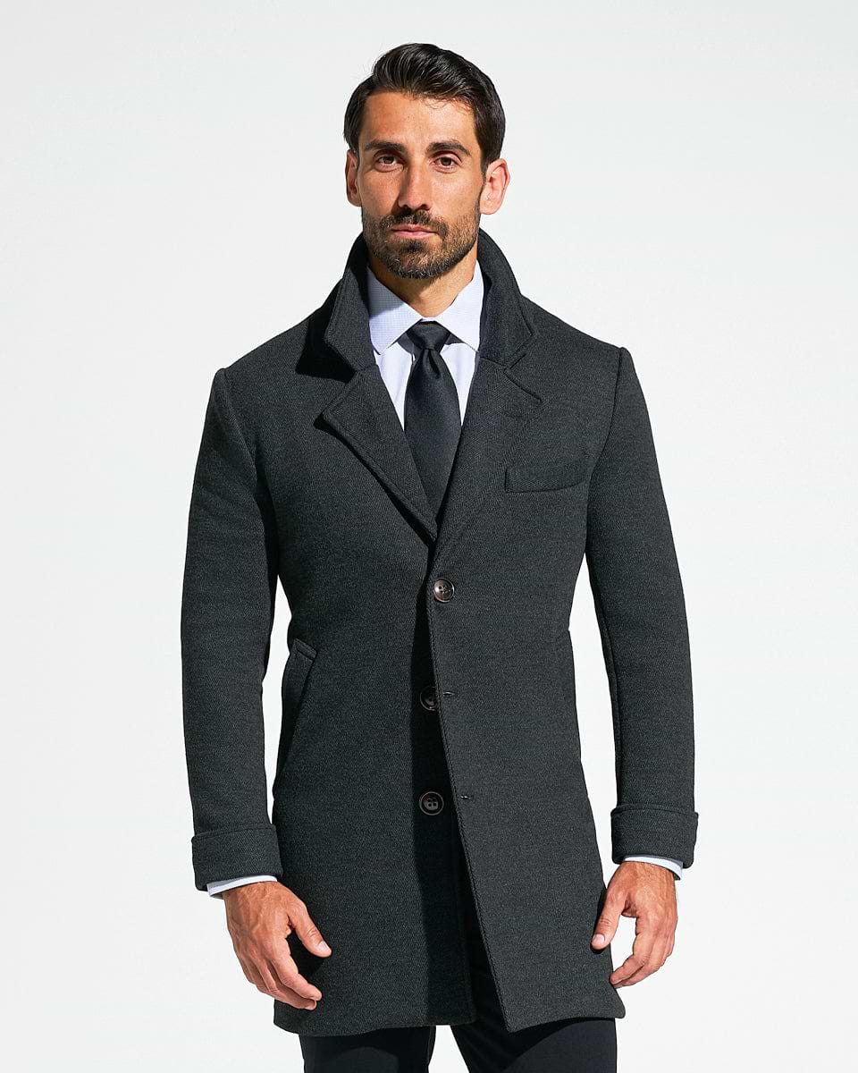 3 Button Overcoat - Charcoal Herringbone