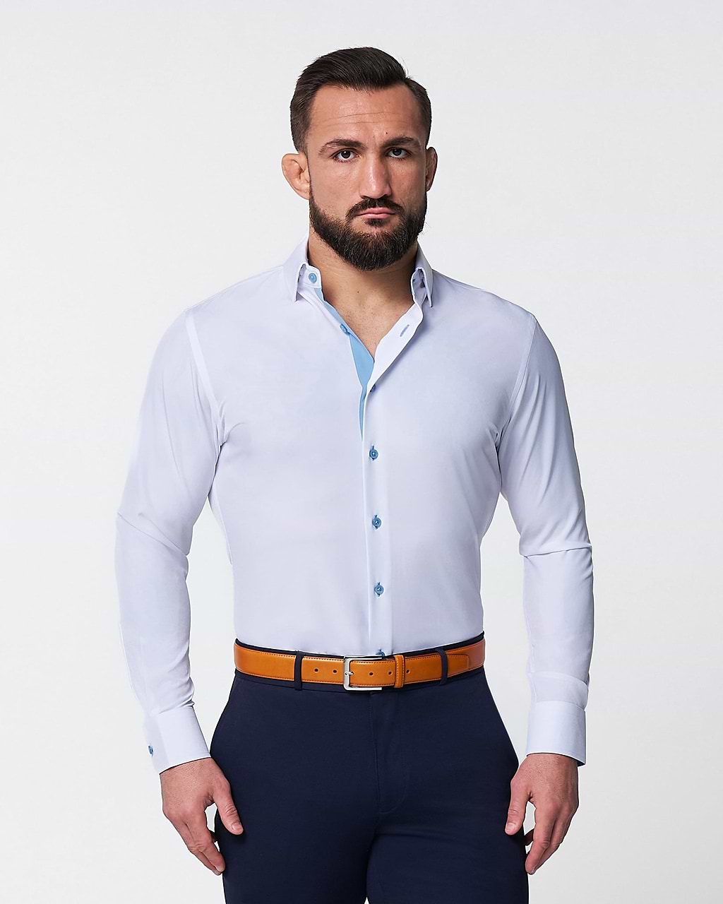 white blue dress shirt The Briggs Solid White with Light Blue Accents 2XL / Solid White with Light Blue Accents