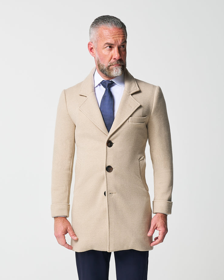 3 Button Overcoat - Tan Herringbone S / Tan Herringbone