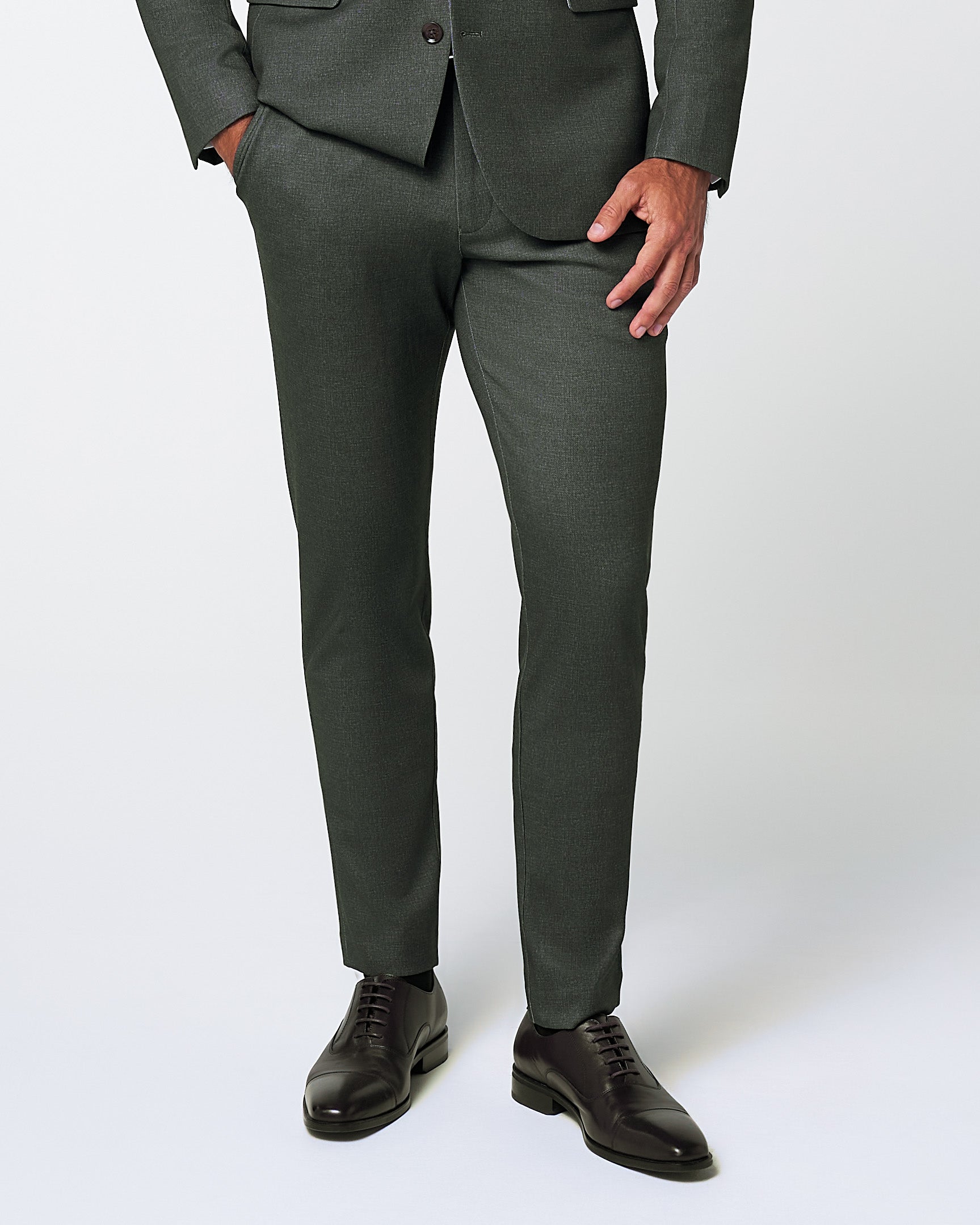 Athletic Fit Stretch Suit Pants - Deep Olive 32W