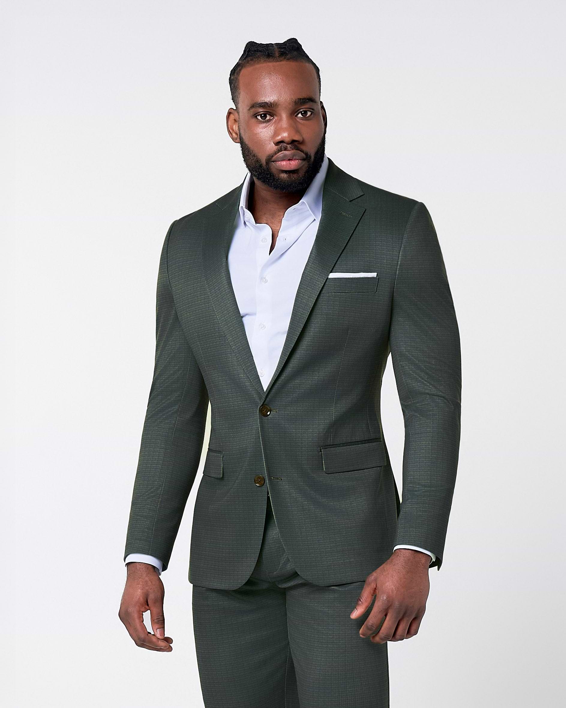 Athletic Fit Stretch Blazer - Army Green Microcheck Athletic Fit Stretch Blazer - Army Green Microcheck