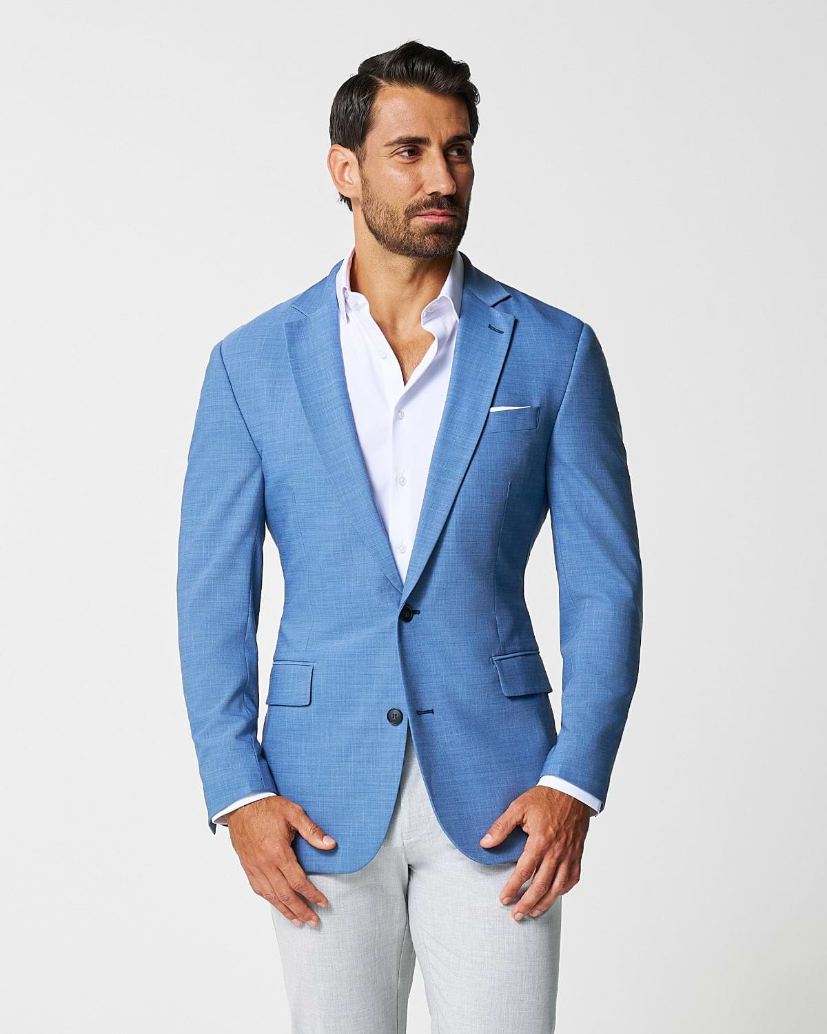 Athletic Fit Stretch Blazer - Heathered Light Blue 38 Short / Light Blue Athletic Fit Stretch Blazer - Heathered Light Blue 38 Short / Light Blue