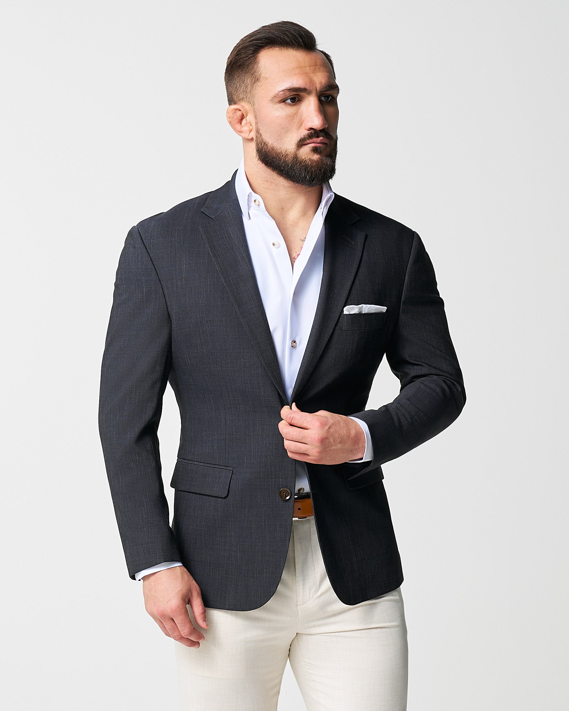 navy blue dress with white blazer Athletic Fit Stretch Blazer