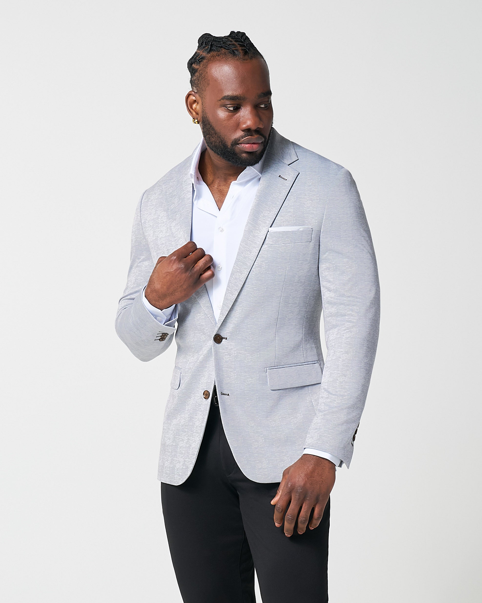 grey checked blazer dress Athletic Fit Stretch Caspian