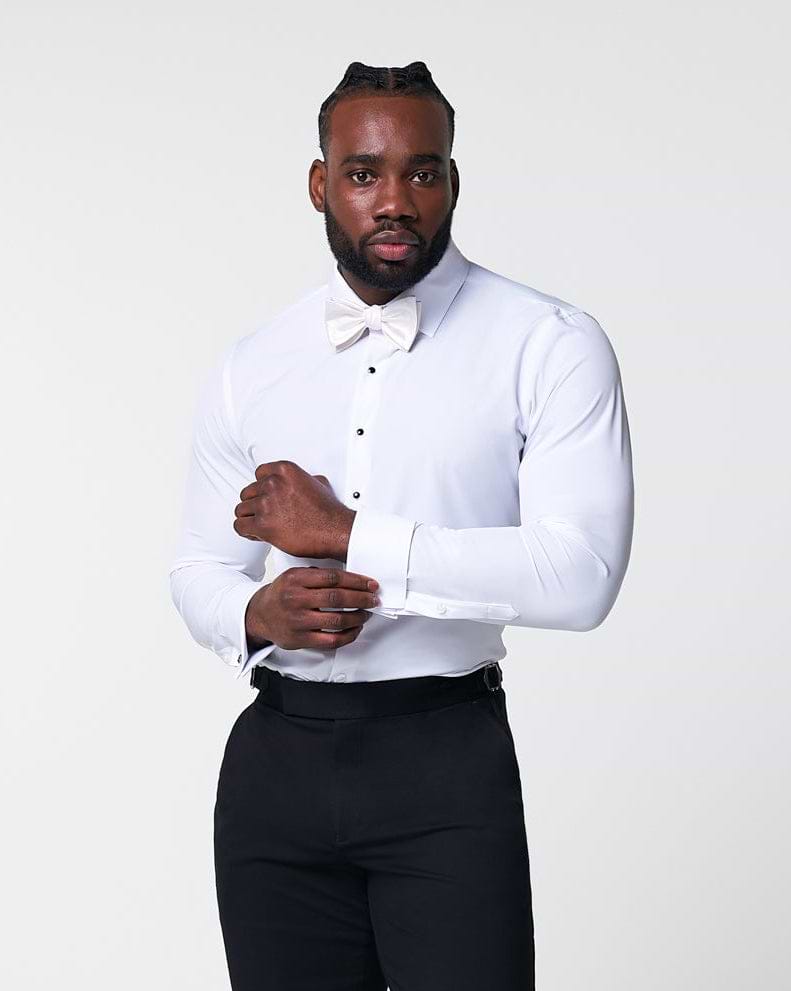 white dress shirt with black buttons The Solid White Tuxedo Shirt S / Solid White