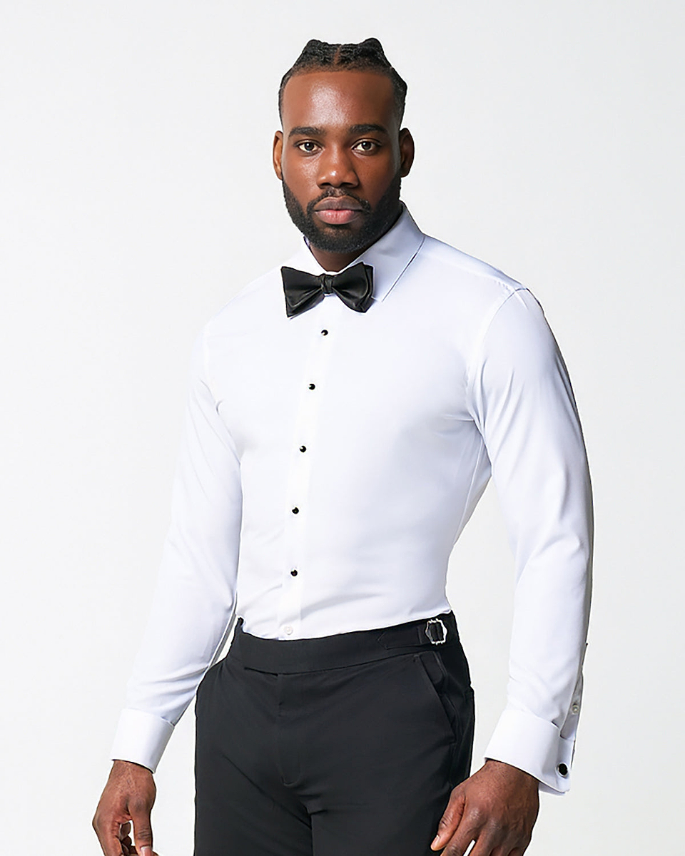 dress men tuxedo shirt white short sleeve The Solid White Tuxedo Shirt S / Solid White