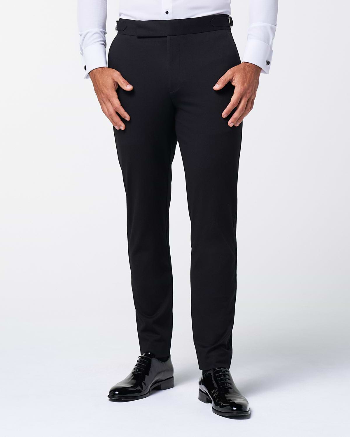 Athletic Fit Stretch Flat Front Tuxedo Pants - Black 40W