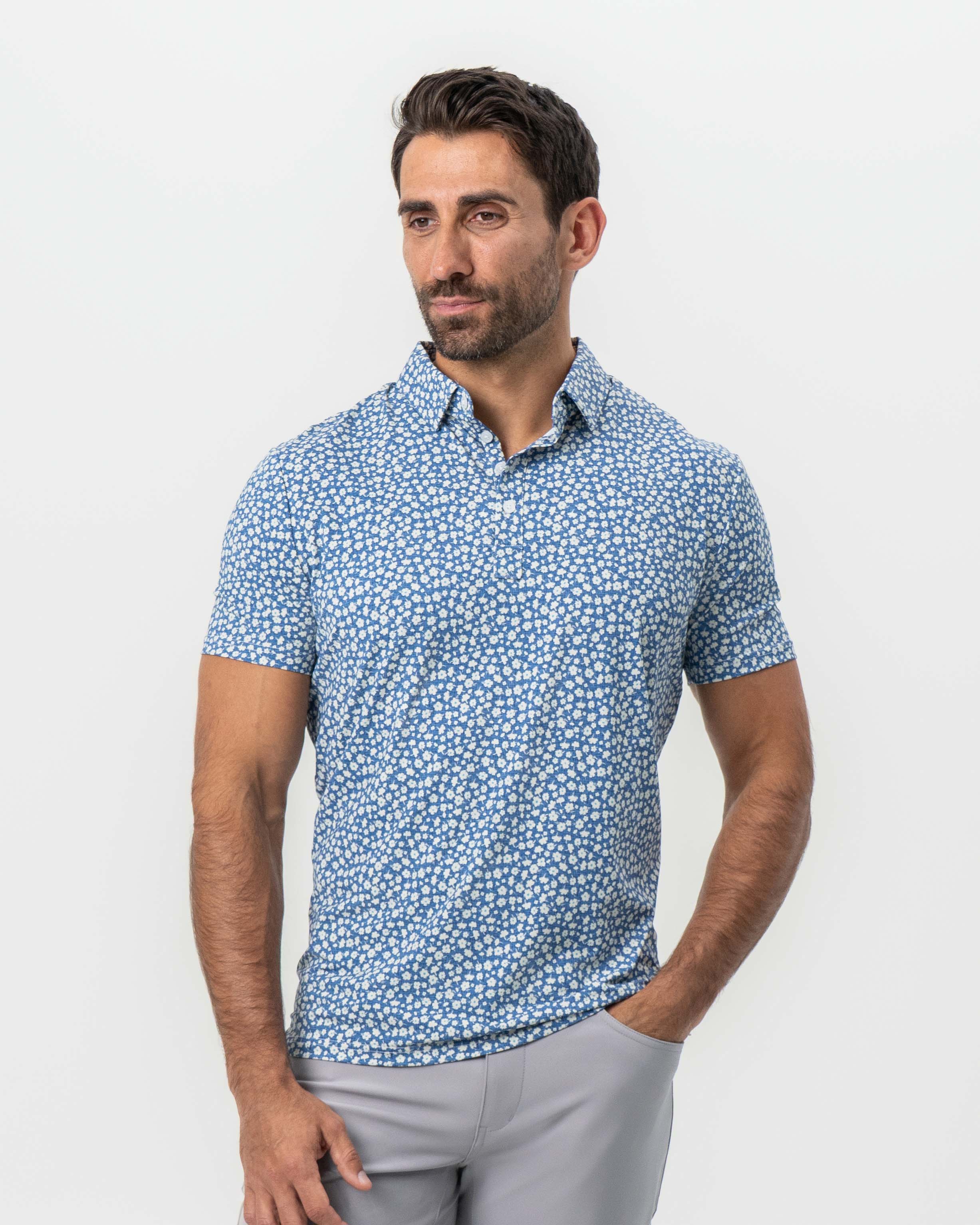 The Ken White & Light Blue Floral Print Polo 2XL / White & Light Blue Floral Print