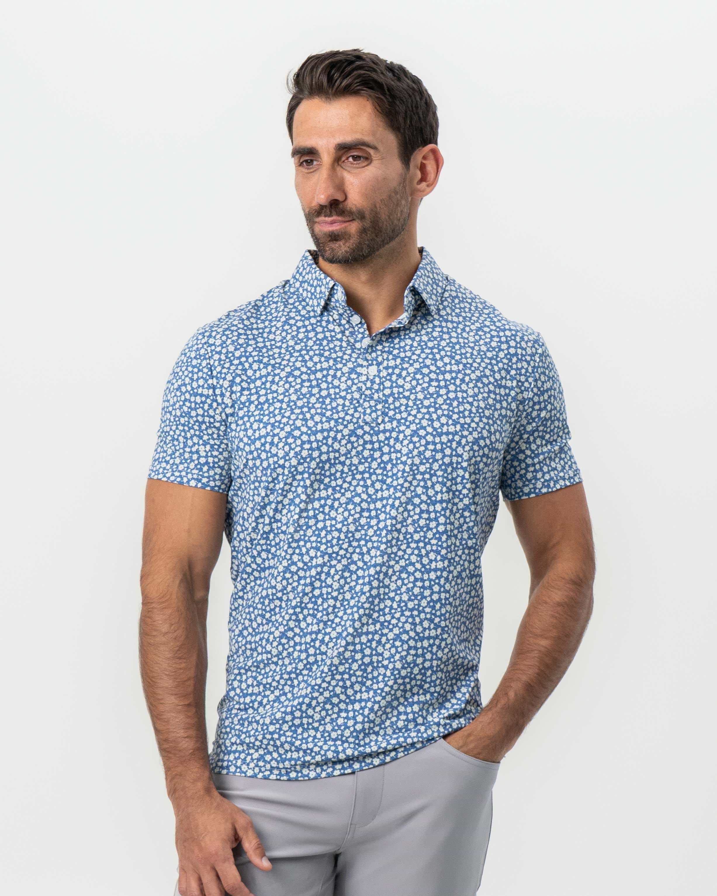 The Ken White & Light Blue Floral Print Polo 2XL / White & Light Blue Floral Print The Ken White & Light Blue Floral Print Polo 2XL / White & Light Blue Floral Print