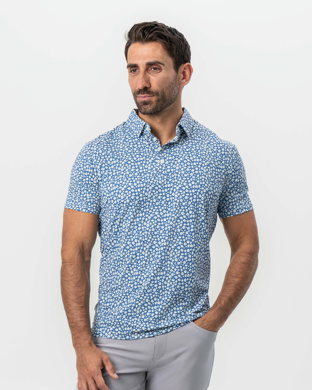 blue and white floral dress shirt The Checkered Dress – The BAM Collective main image 1