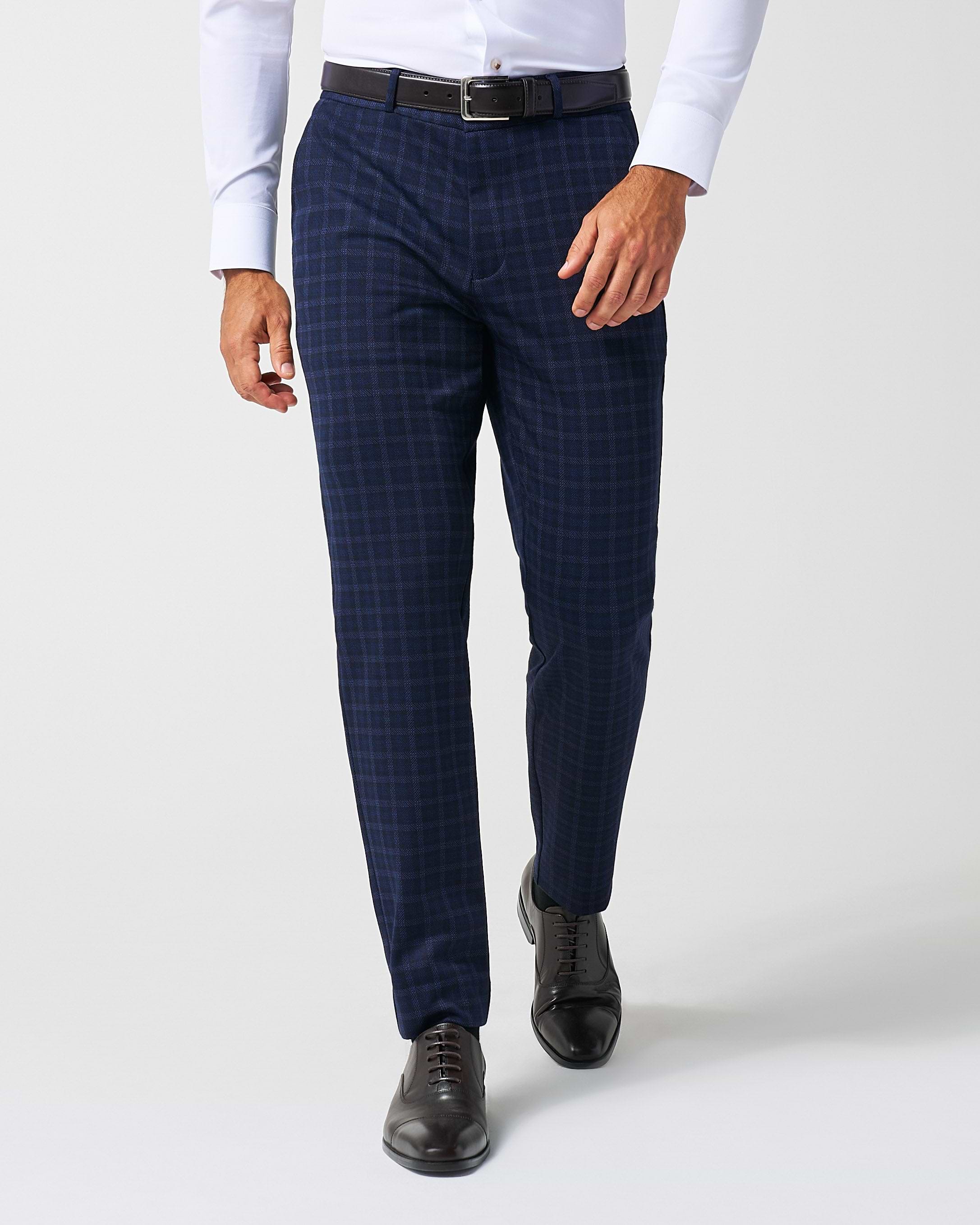 Athletic Fit Stretch Wool Suit Pants - Blue Plaid Athletic Fit Stretch Wool Suit Pants - Blue Plaid