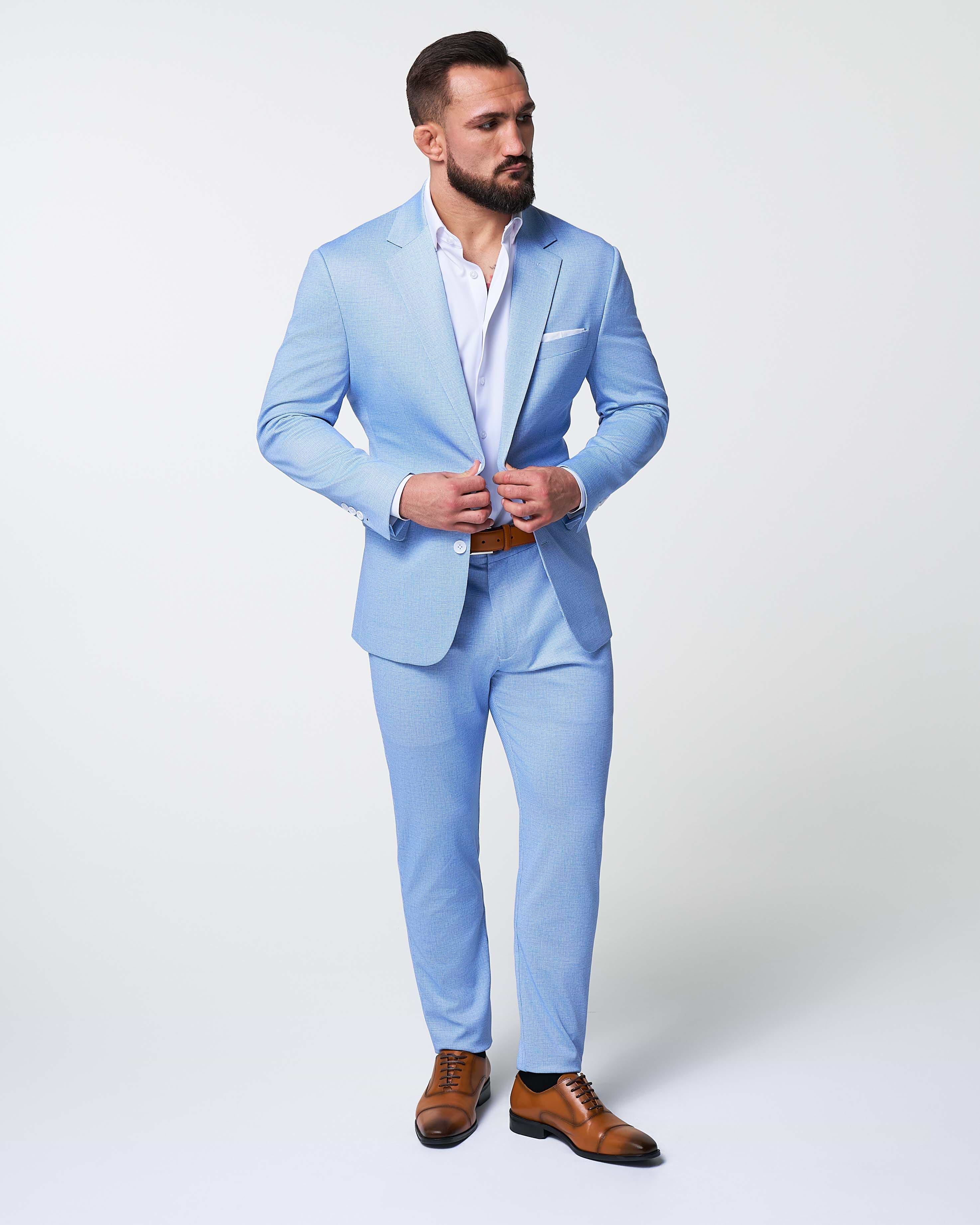 Athletic Fit Stretch Suit - Light Blue Mini Houndstooth Athletic Fit Stretch Suit - Light Blue Mini Houndstooth