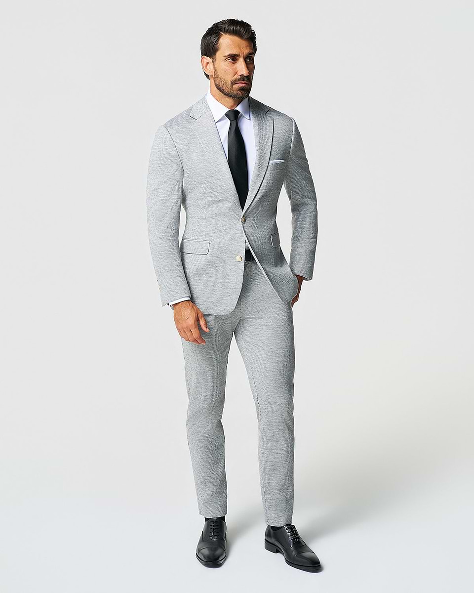 Athletic Fit Stretch Wool Suit - Light Grey with White Mini Stripe Athletic Fit Stretch Wool Suit - Light Grey with White Mini Stripe