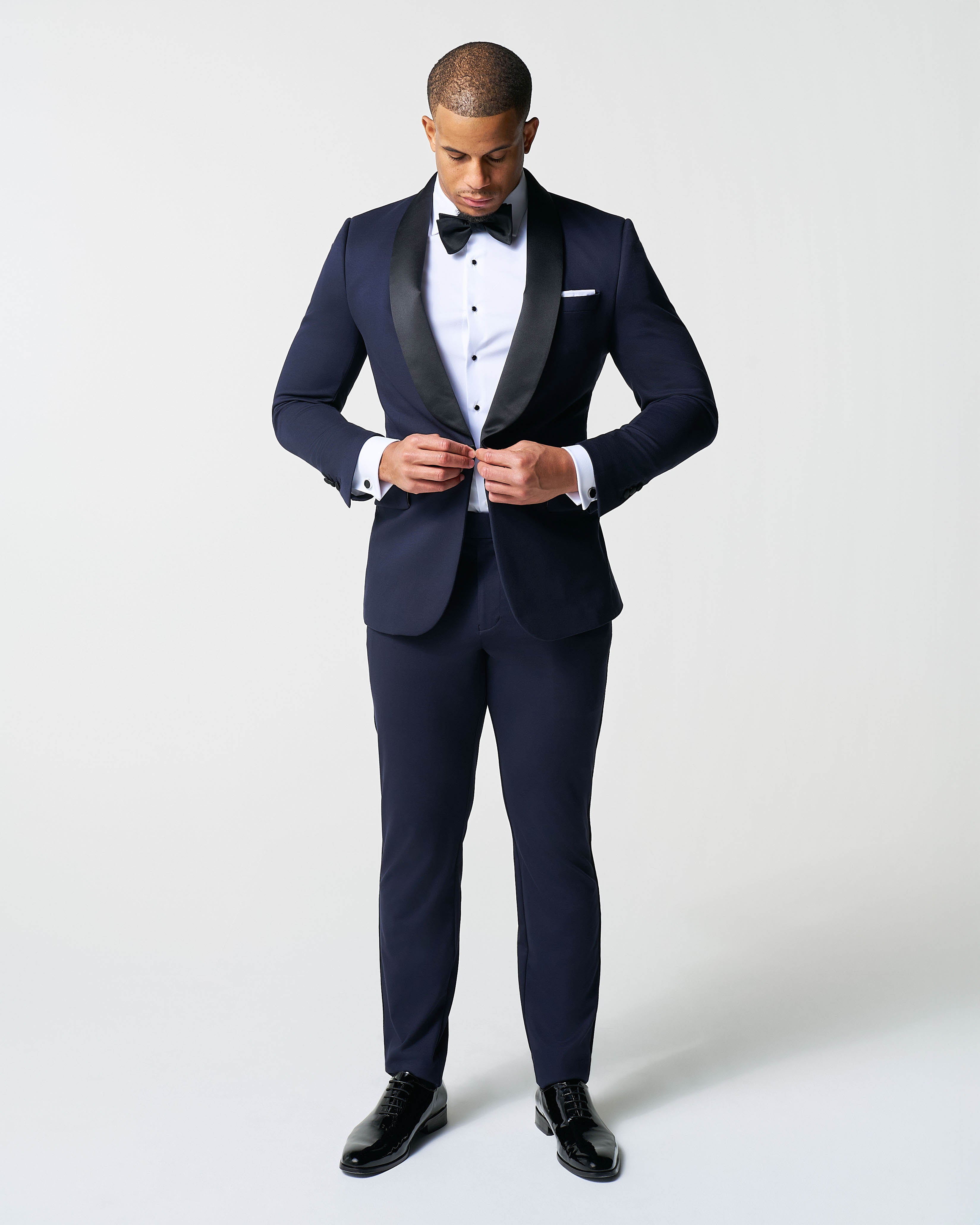 navy blue dress and grey tux Athletic Fit Stretch Tuxedo