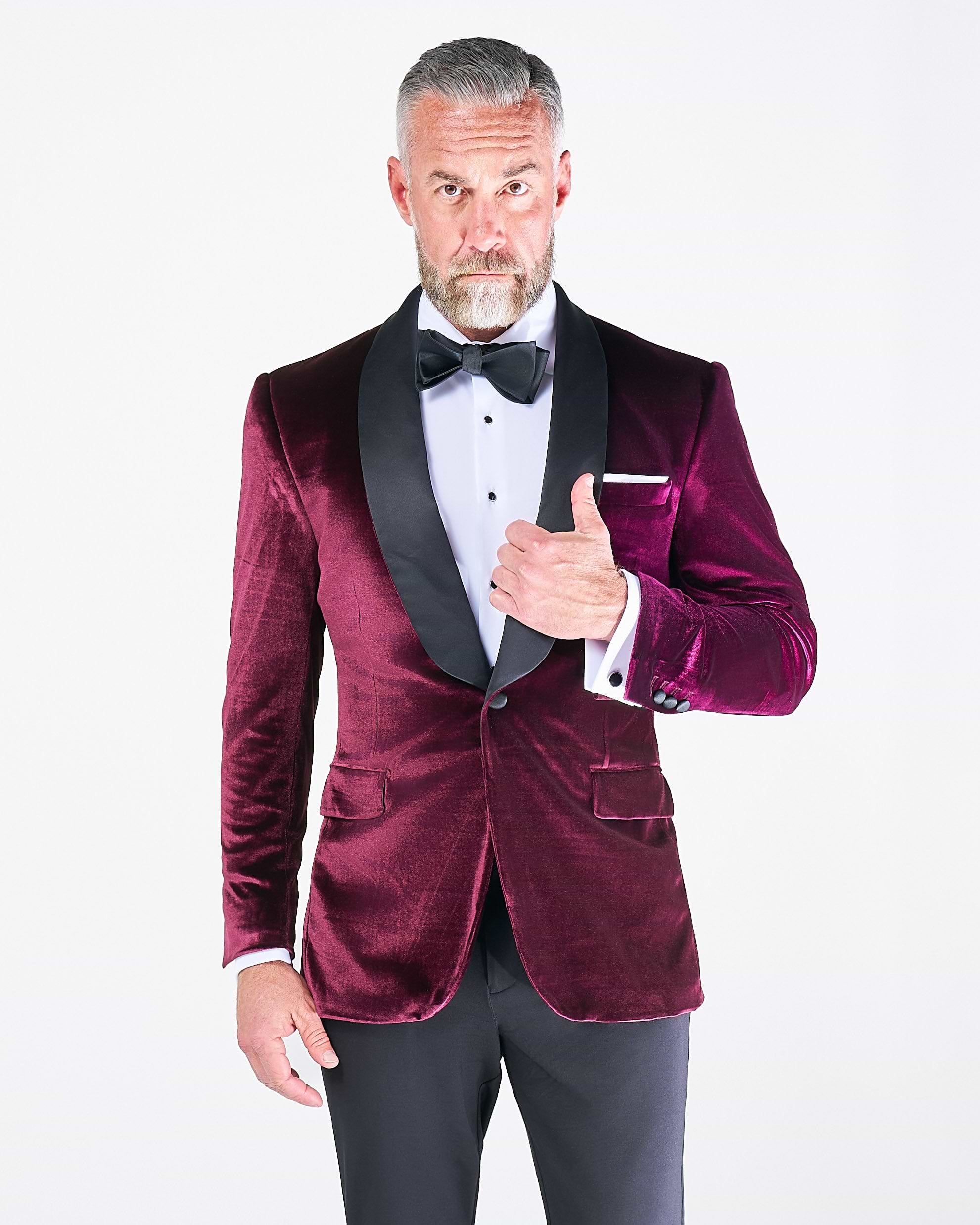 Athletic Fit Stretch Tuxedo Jacket - Maroon Velvet Athletic Fit Stretch Tuxedo Jacket - Maroon Velvet