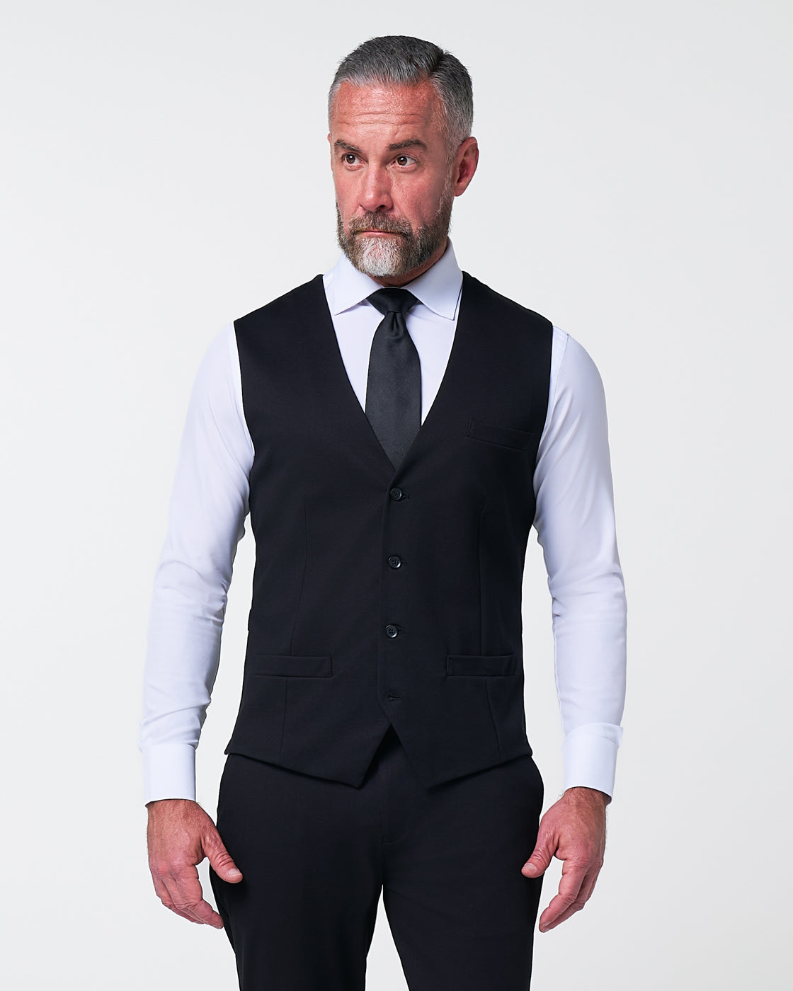 slim fit dress slacks Slim Fit 2 button Black Suit With Double Breasted Vest — MensUSA main image 1