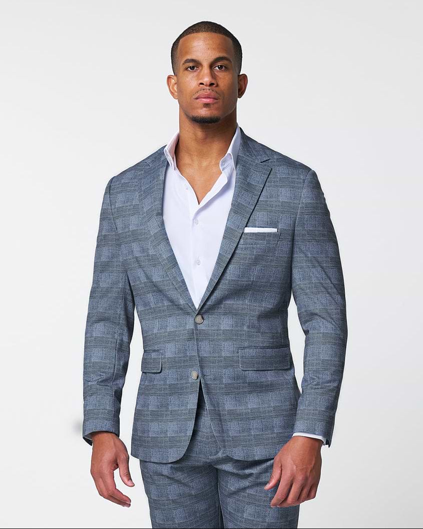 Athletic Fit Stretch Blazer - Knit Light Blue, Navy & White Plaid Athletic Fit Stretch Blazer - Knit Light Blue, Navy & White Plaid