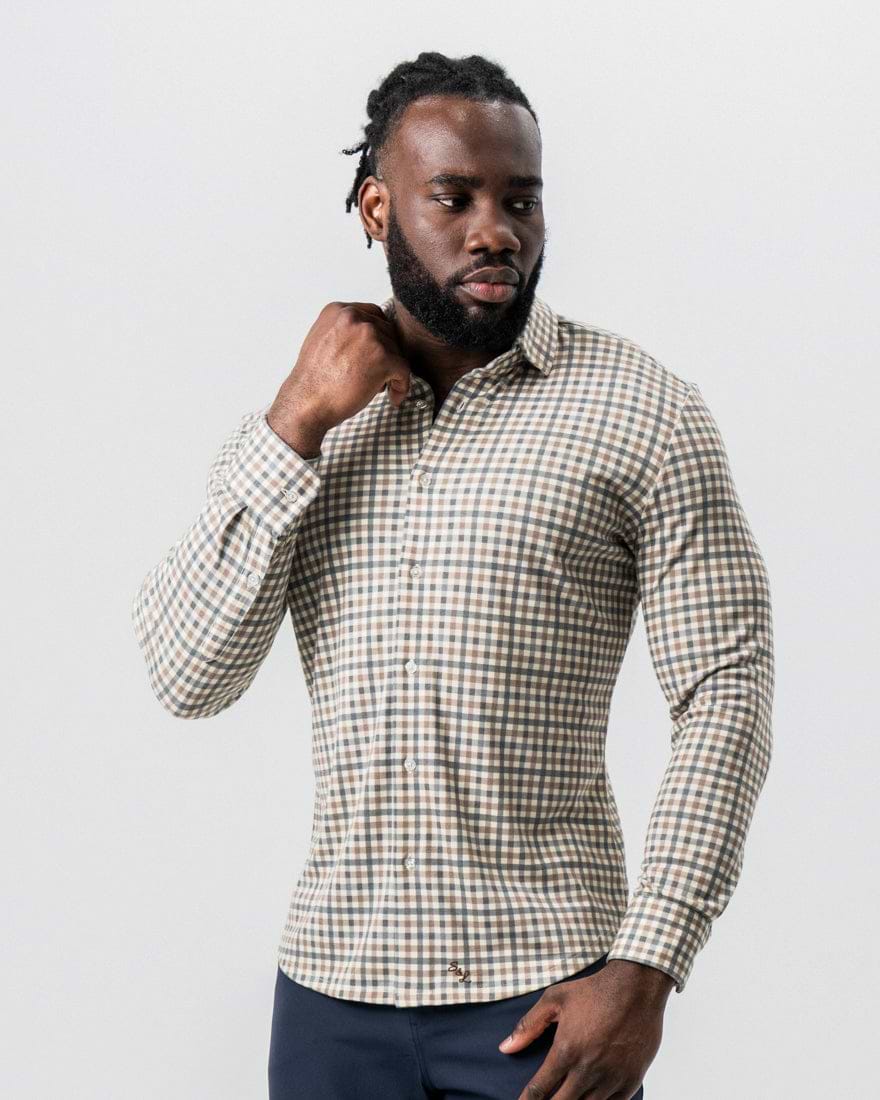 The Palmer" Brown, Grey, and White Gingham Button Down The Palmer" Brown, Grey, and White Gingham Button Down