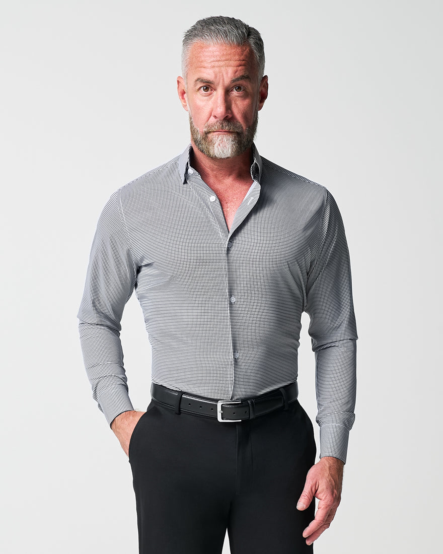 windowpane dress shirts goTIELESS Ultimate Dress Shirt (White/Navy Windowpane)