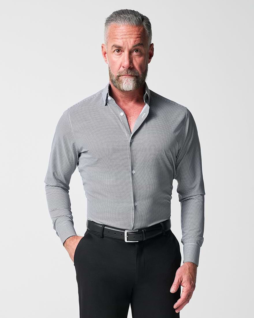 windowpane dress shirts goTIELESS Ultimate Dress Shirt (White/Navy Windowpane)