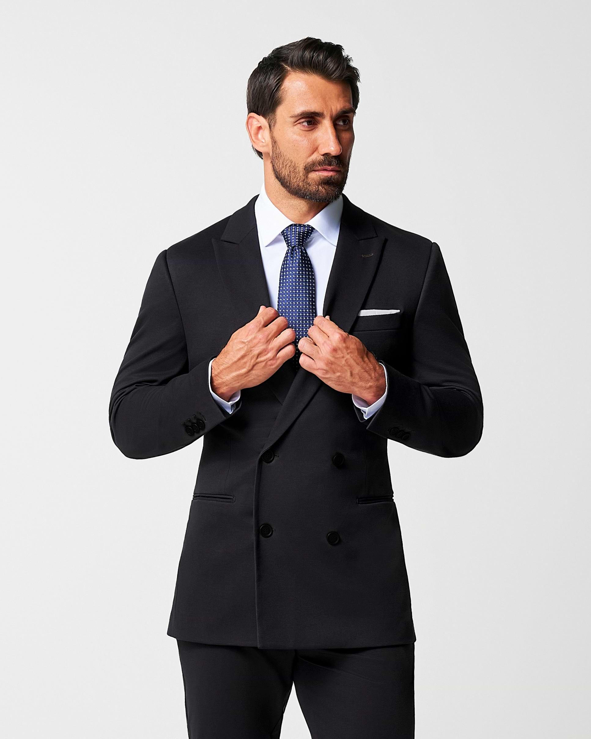 Athletic Fit Stretch Suit - Black Double Breasted Athletic Fit Stretch Suit - Black Double Breasted