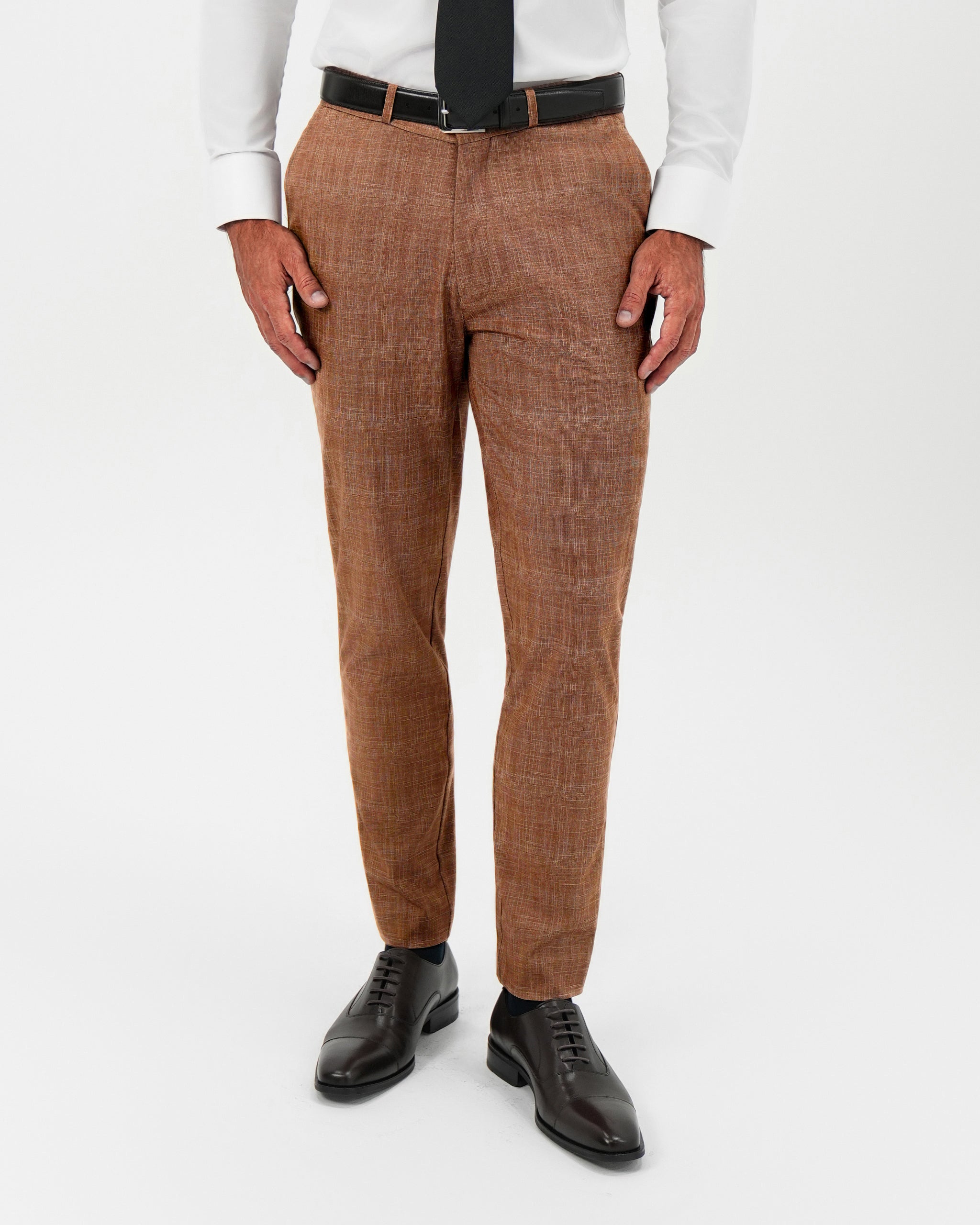 Athletic Fit Stretch Pants - Light Brown Crosshatch 36W