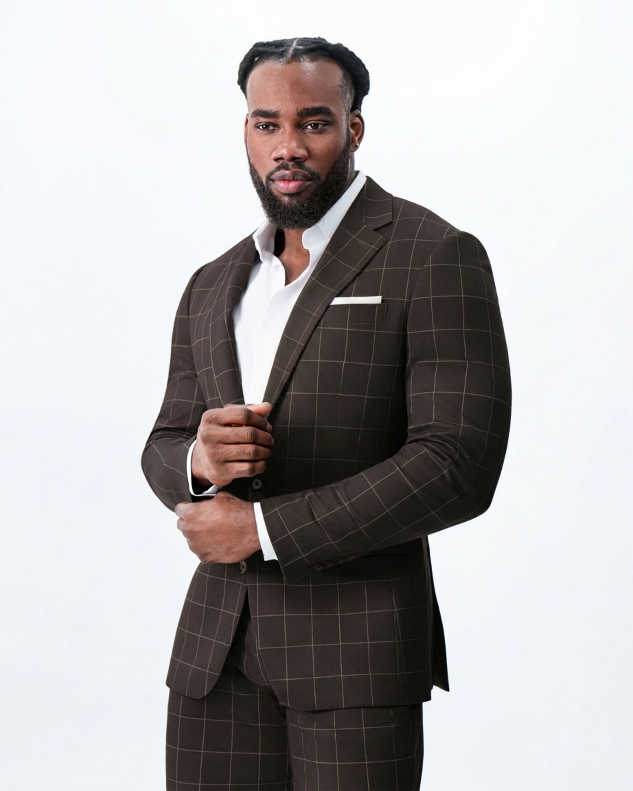 Athletic Fit Stretch Blazer - Brown & Tan Windowpane