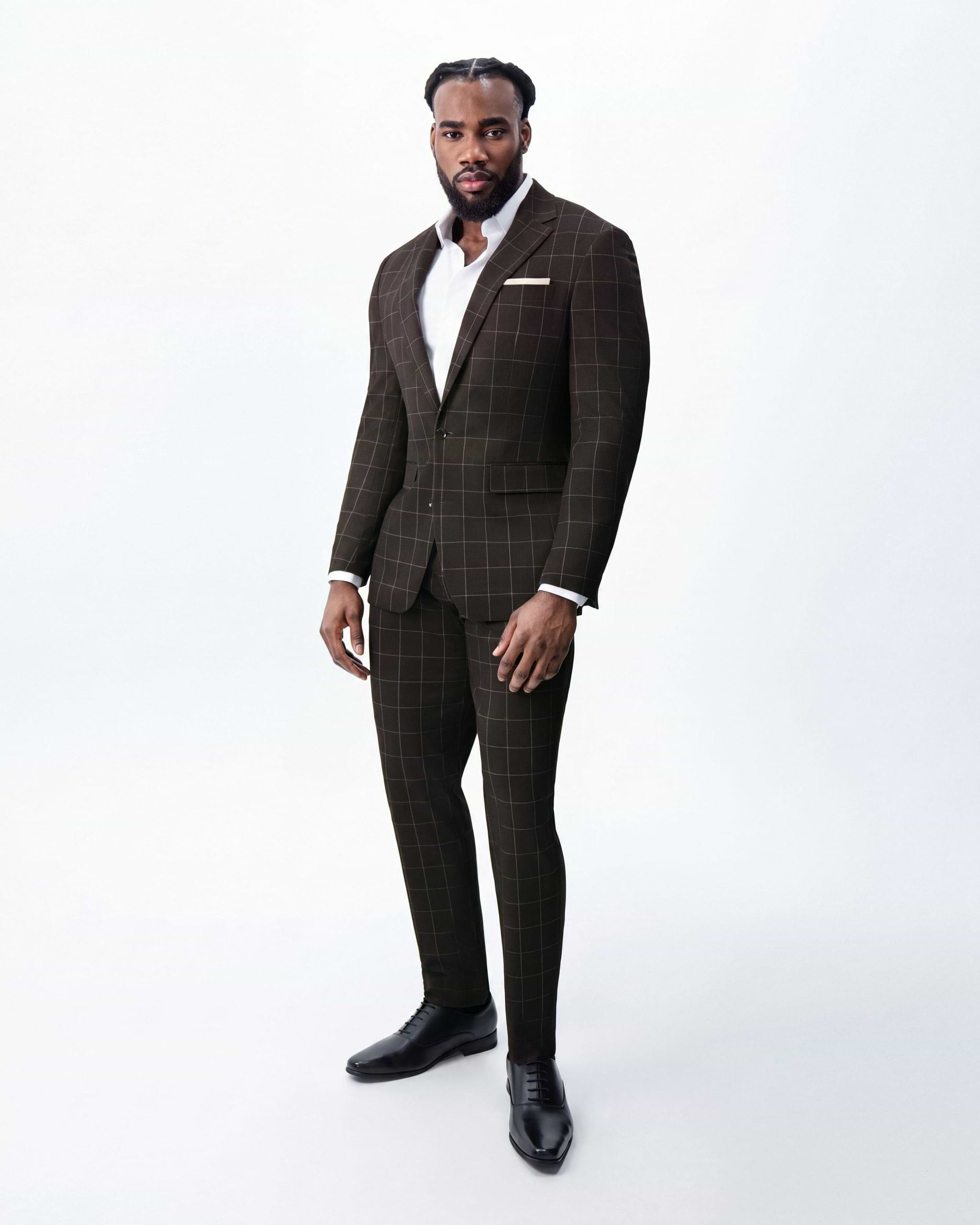 Athletic Fit Stretch Blazer - Brown & Tan Windowpane