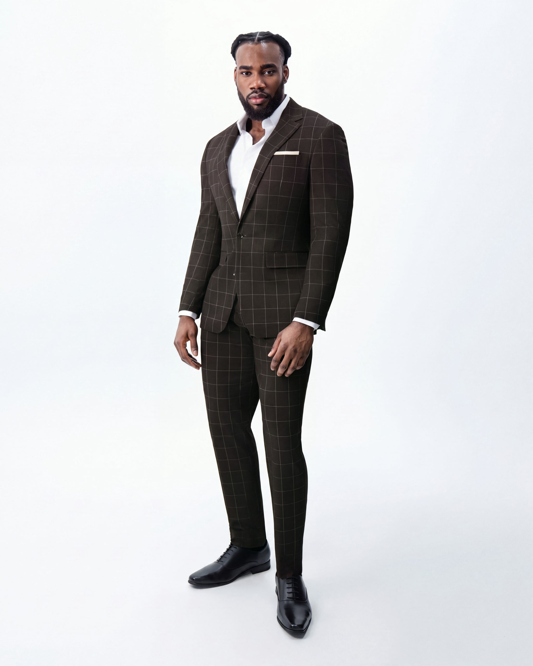 Athletic Fit Stretch Blazer - Brown & Tan Windowpane