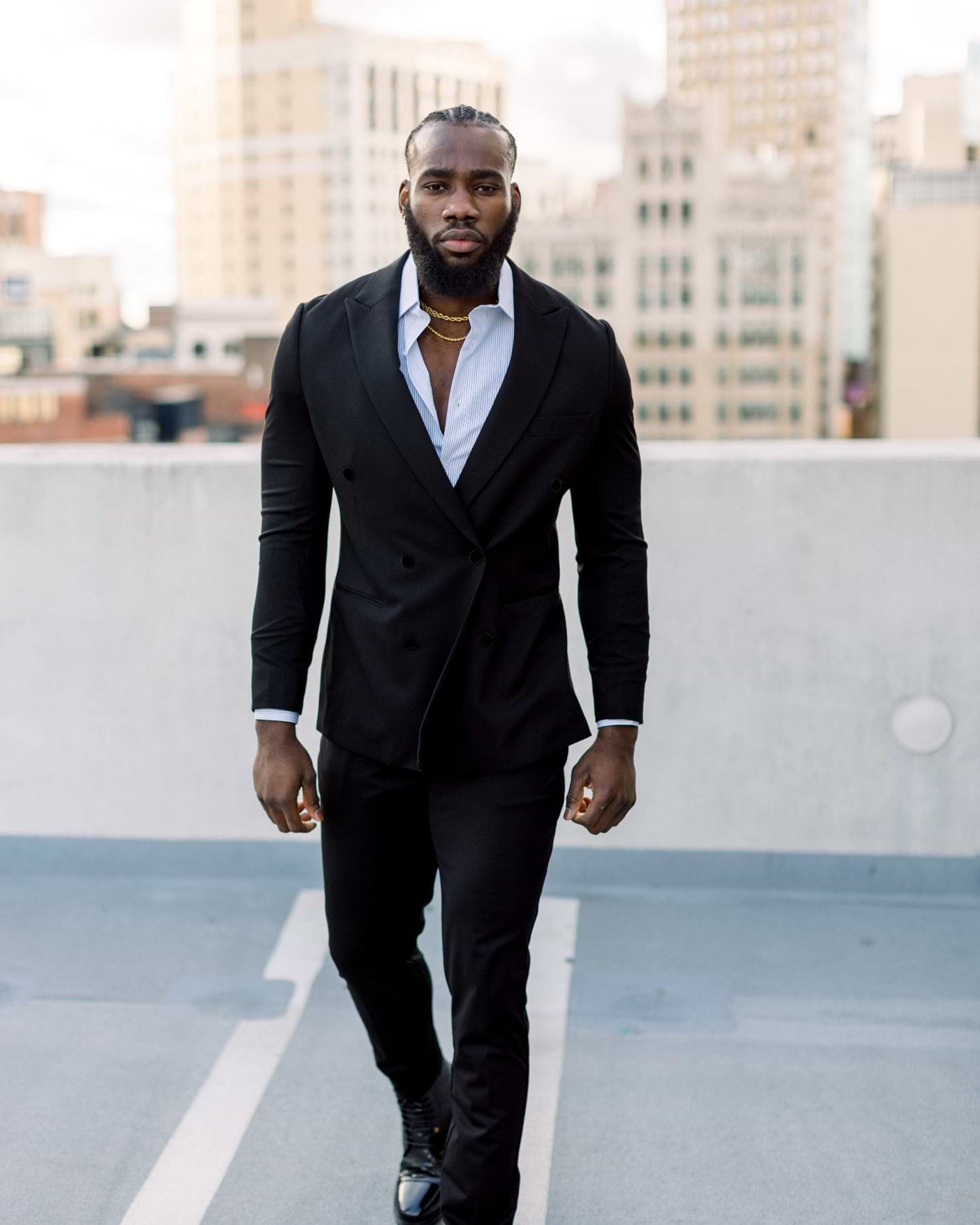 Athletic Fit Stretch Suit - Black Double Breasted