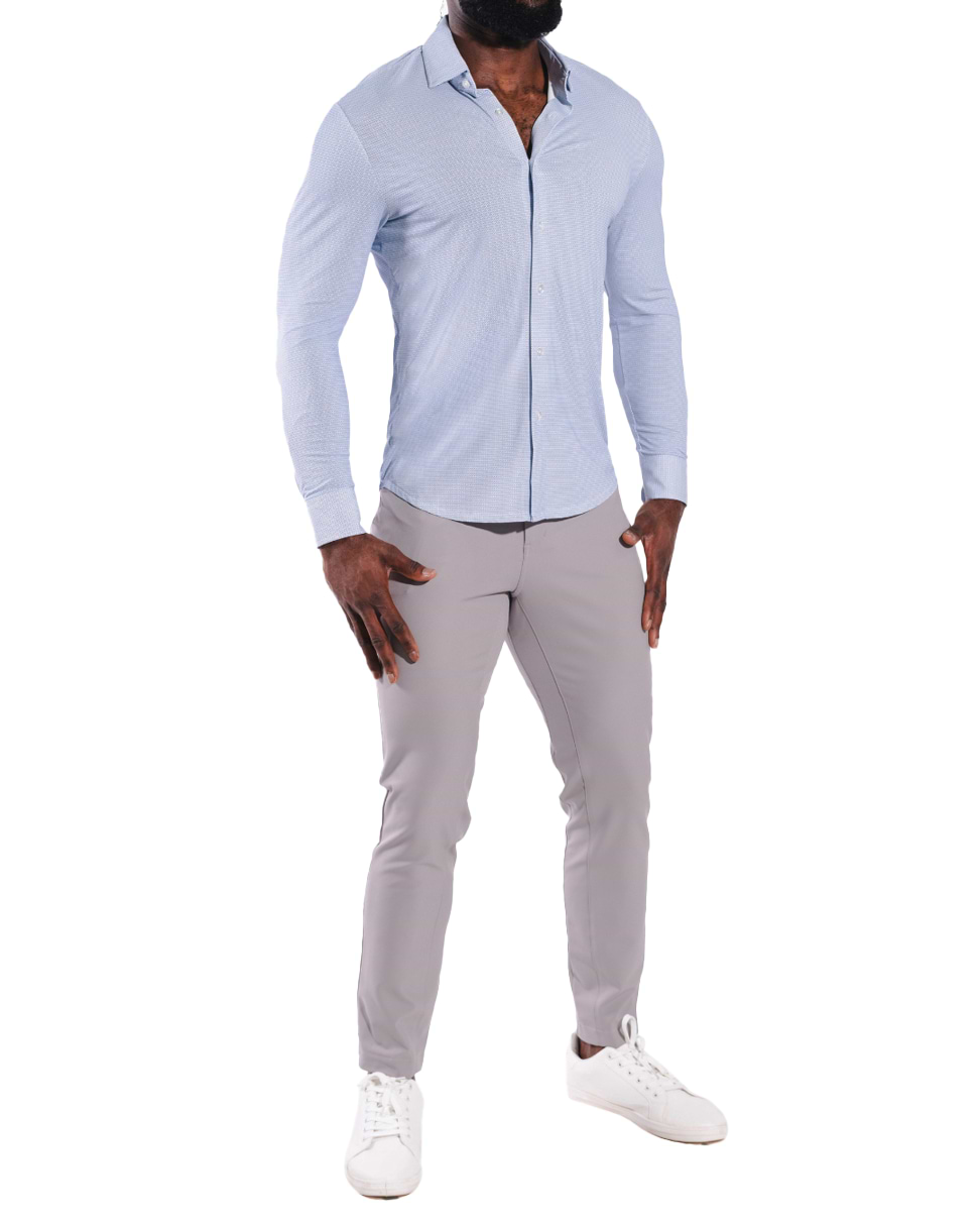 "The Wesley" Sport Shirt - Geo Light Blue & White Diamond