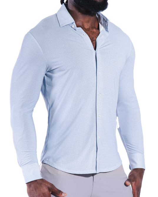 "The Wesley" Sport Shirt - Geo Light Blue & White Diamond
