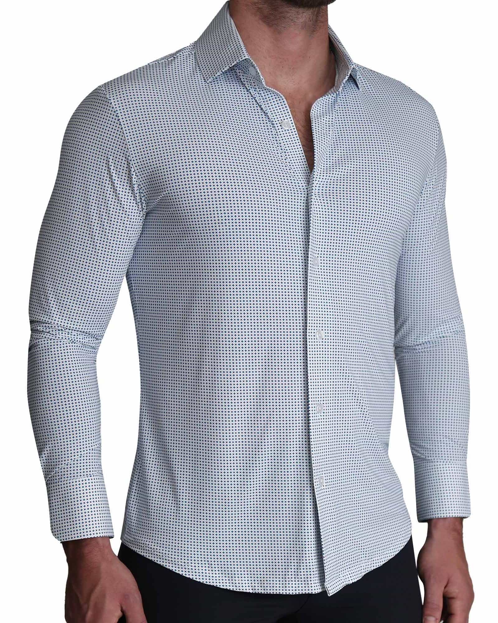 "The Guy" Sport Shirt - Navy & Light Blue Plus Print