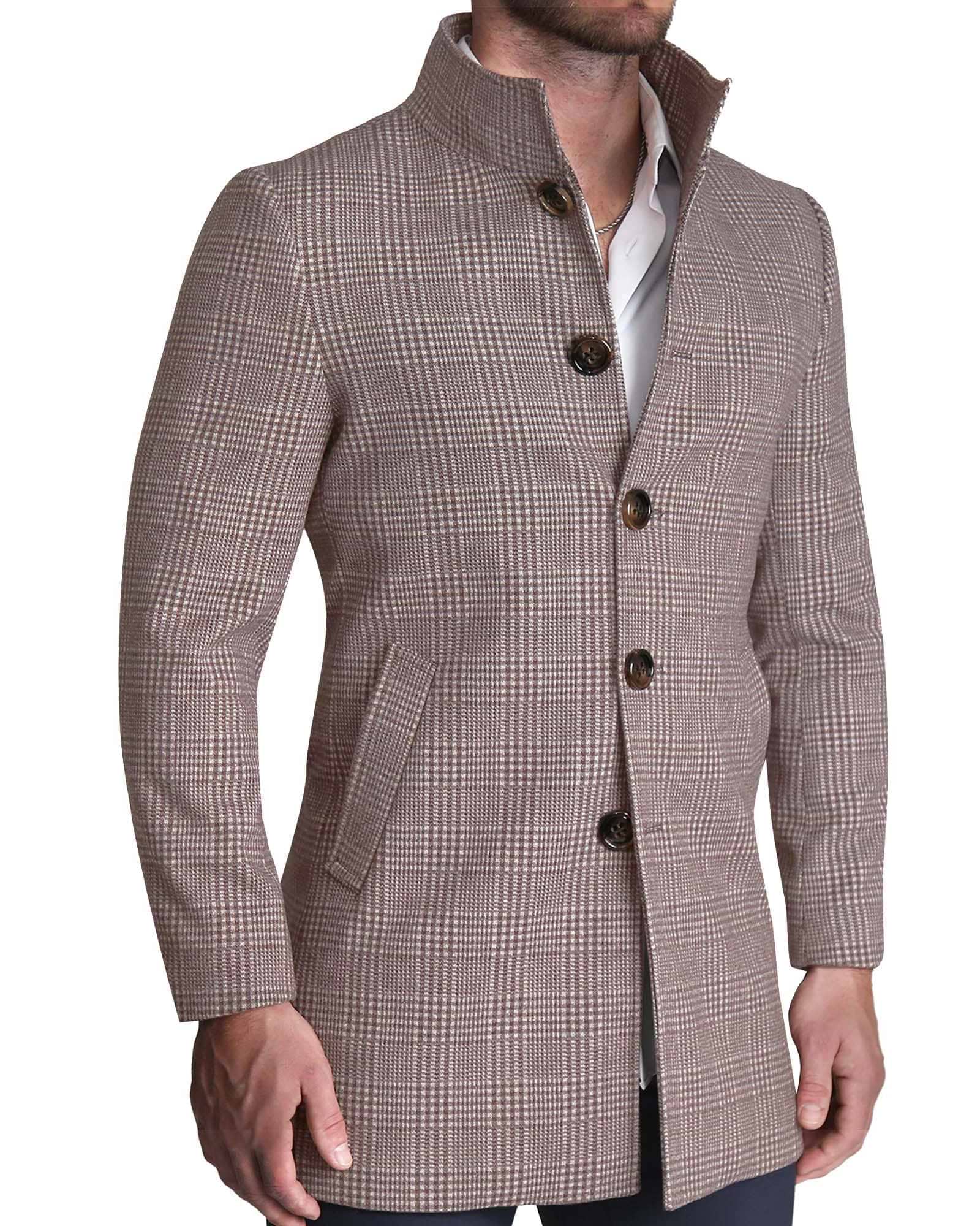 Brown Plaid Open Button Overcoat