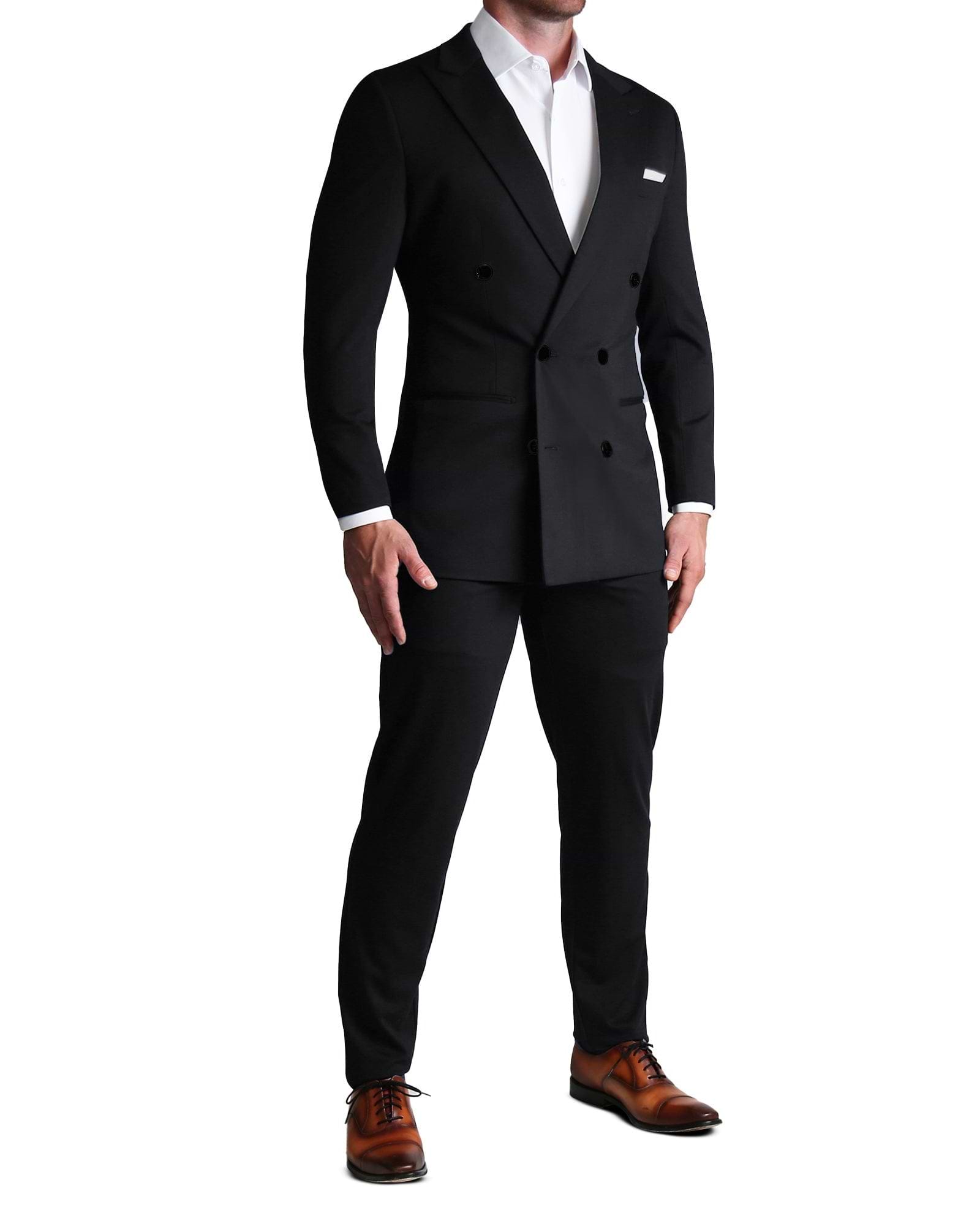 Athletic Fit Stretch Suit - Black Double Breasted