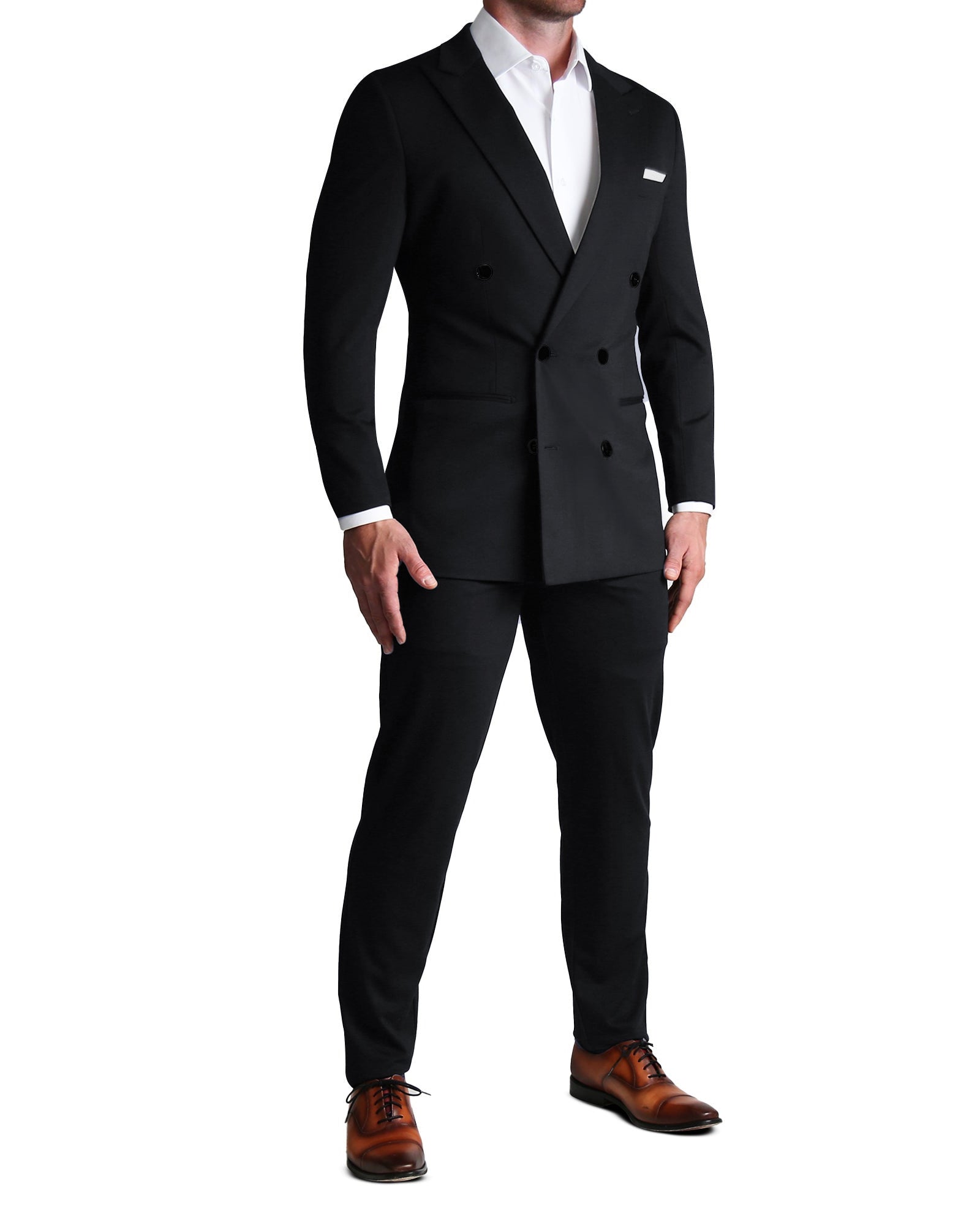 Athletic Fit Stretch Suit - Black Double Breasted