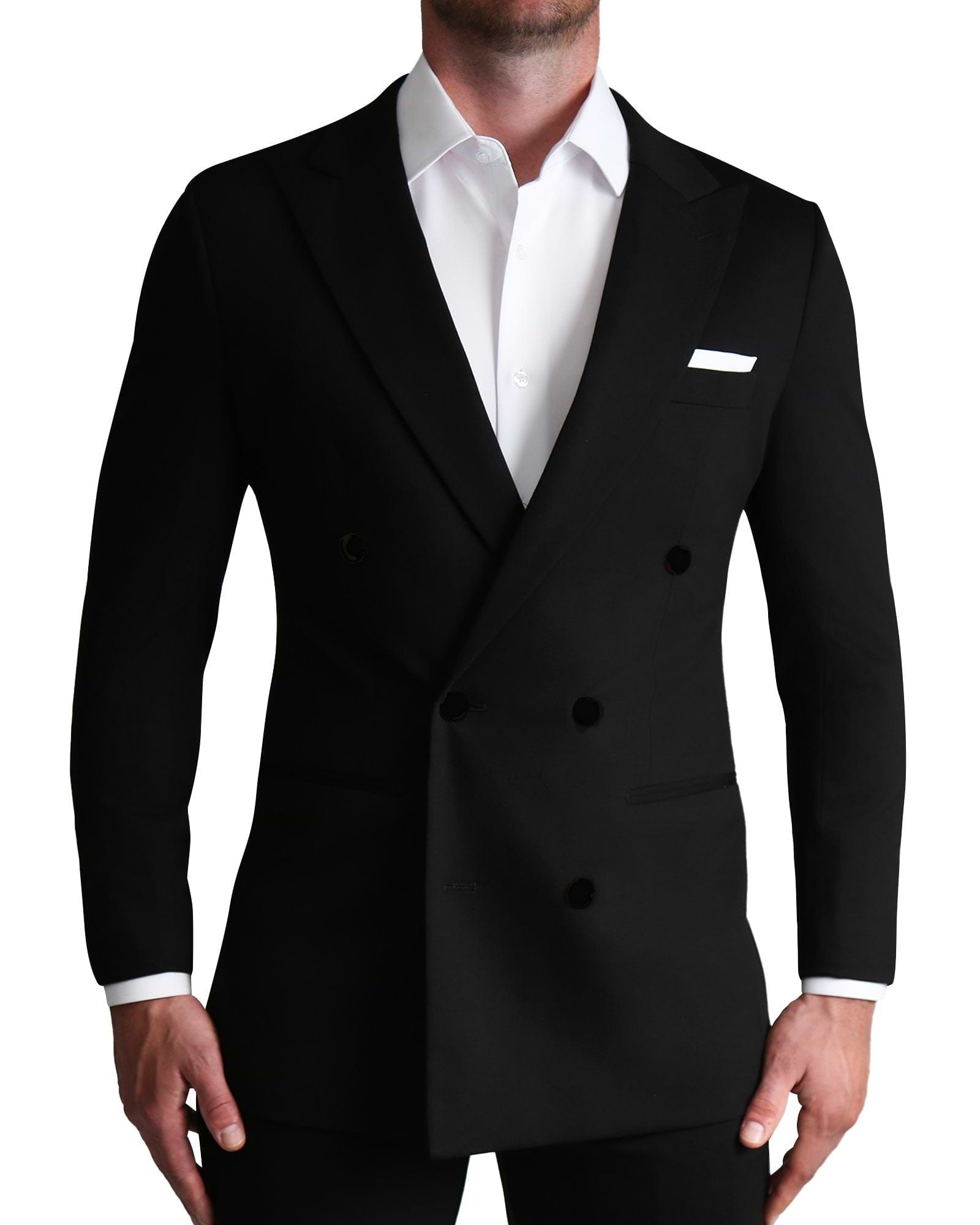 Athletic Fit Stretch Suit - Black Double Breasted