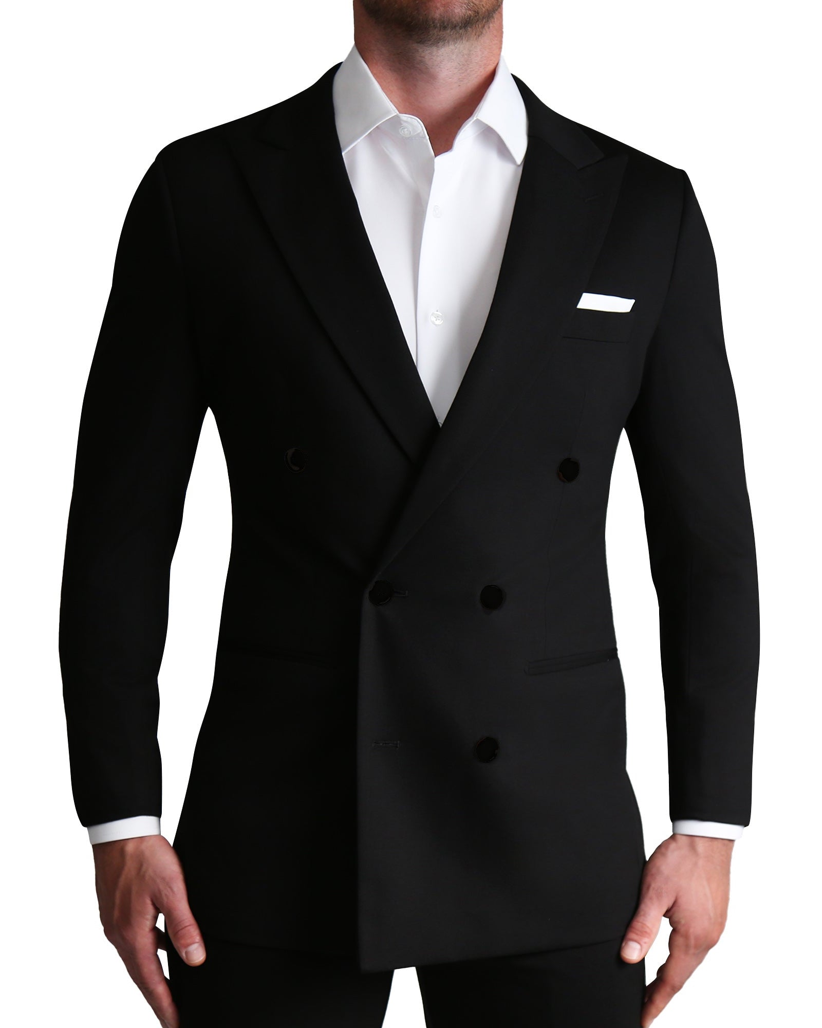 Athletic Fit Stretch Suit - Black Double Breasted