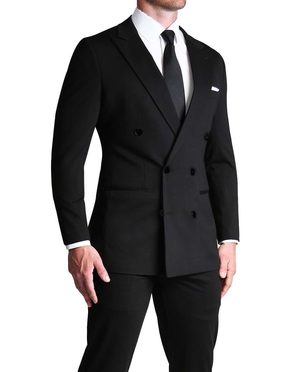 Athletic Fit Stretch Suit - Black Double Breasted