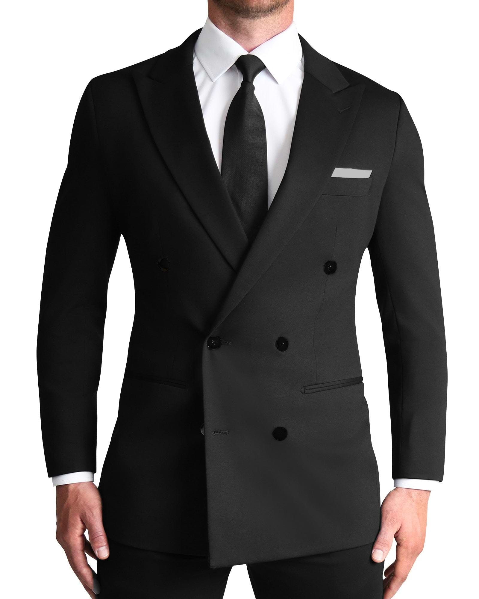 Athletic Fit Stretch Suit - Black Double Breasted