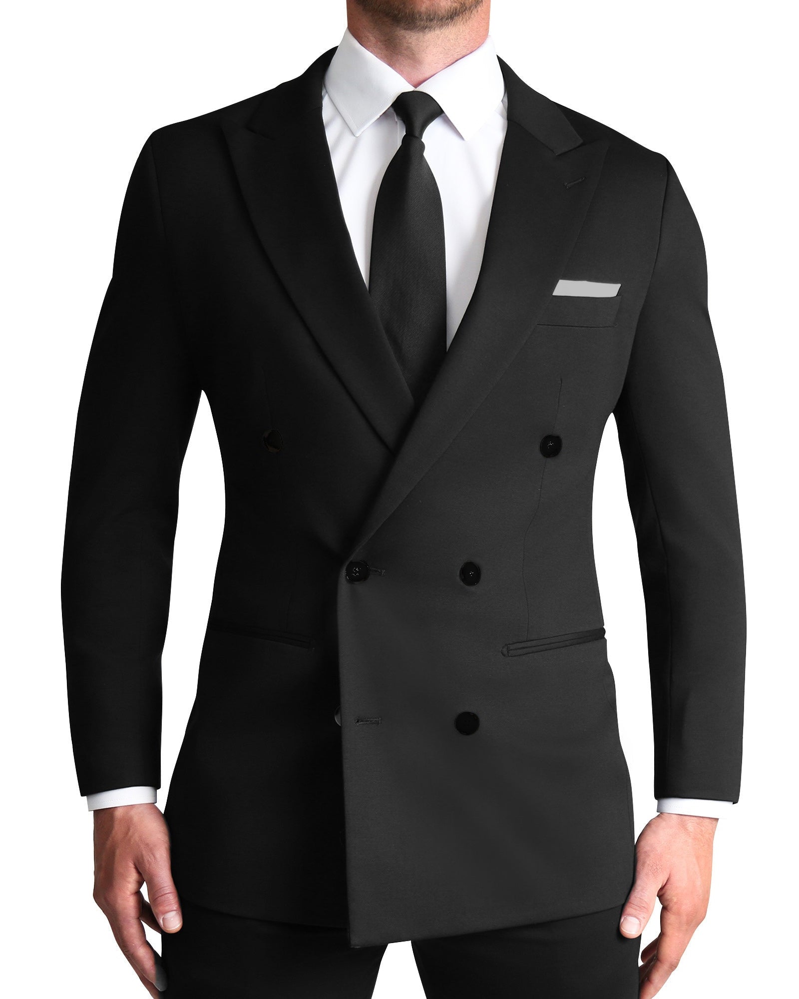 Athletic Fit Stretch Suit - Black Double Breasted