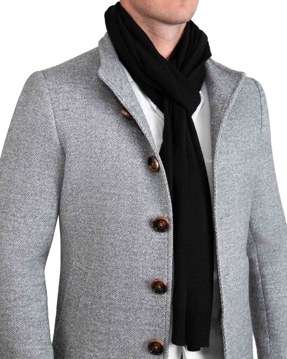 Merino Wool Knit Scarf - Black