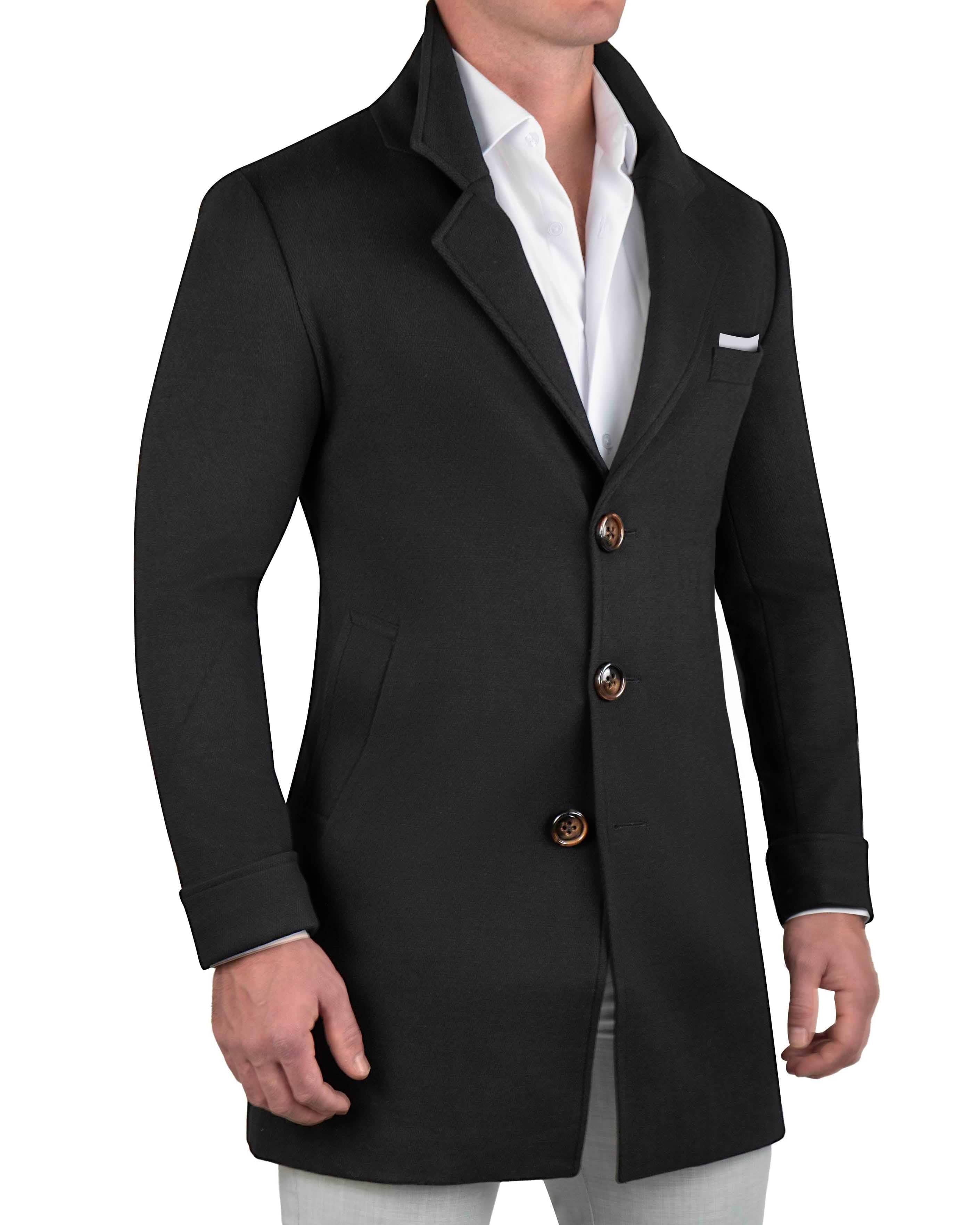 Black Herringbone 3-Button Overcoat