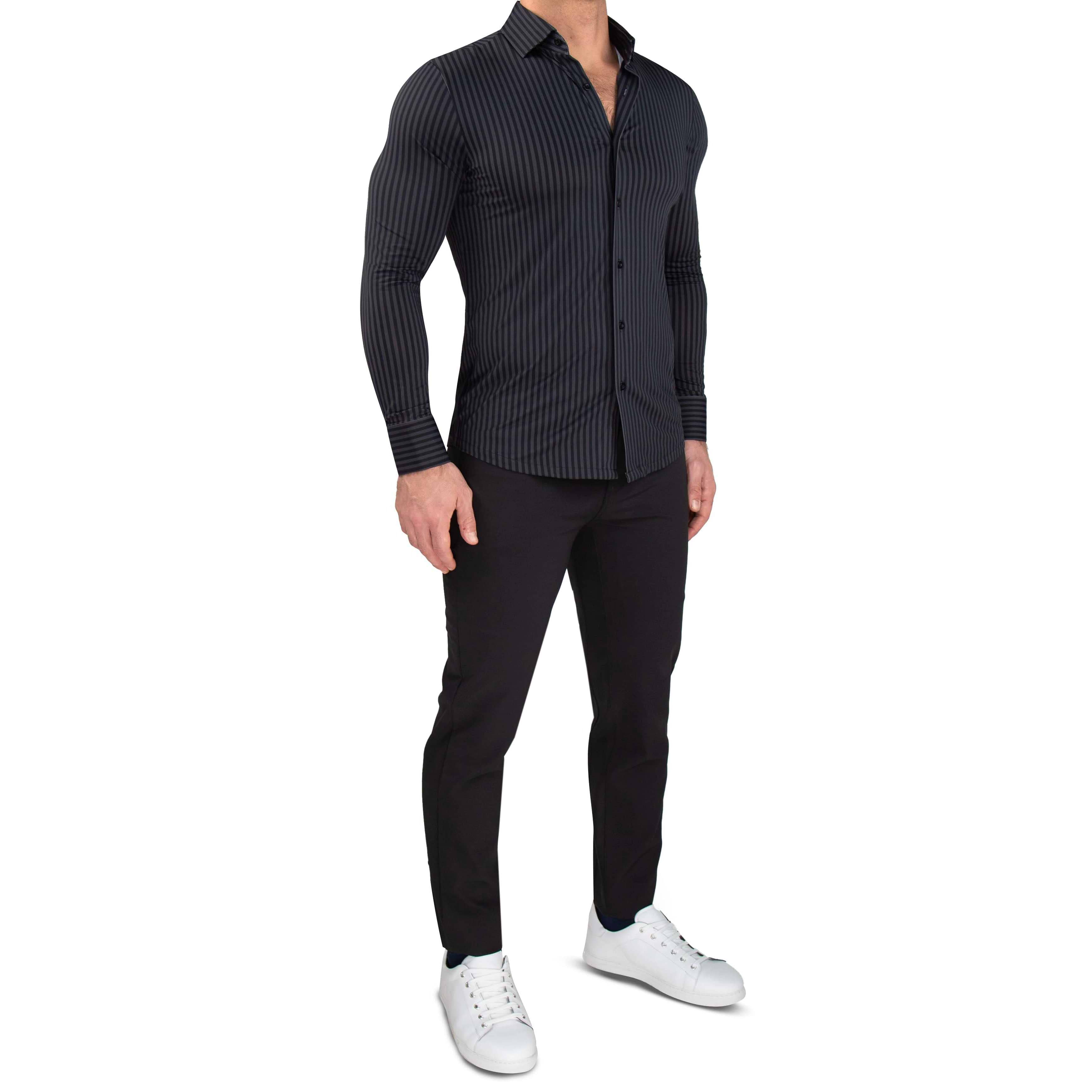 "The Hartley" Sport Shirt - Black & Grey Bengal Stripe