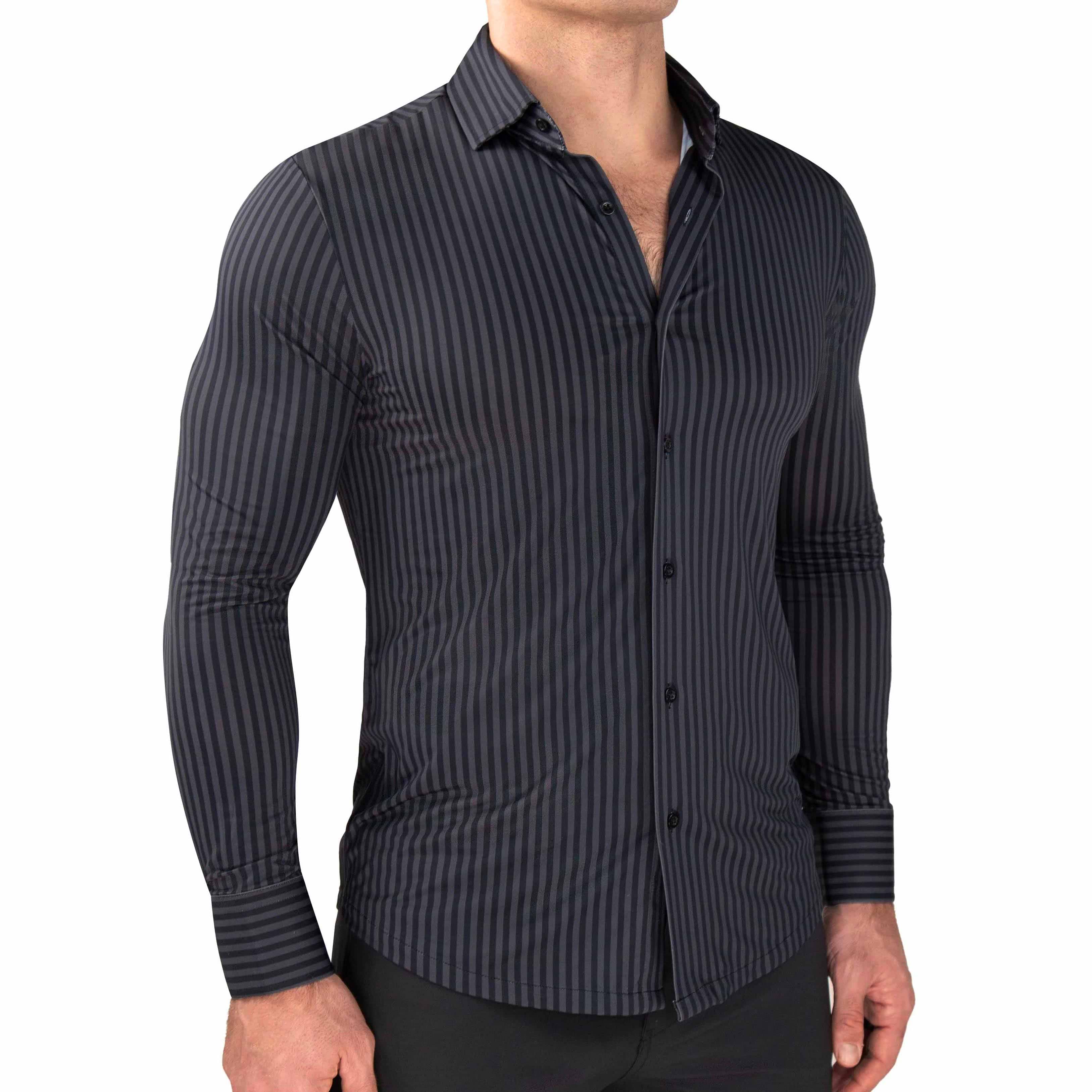 "The Hartley" Sport Shirt - Black & Grey Bengal Stripe